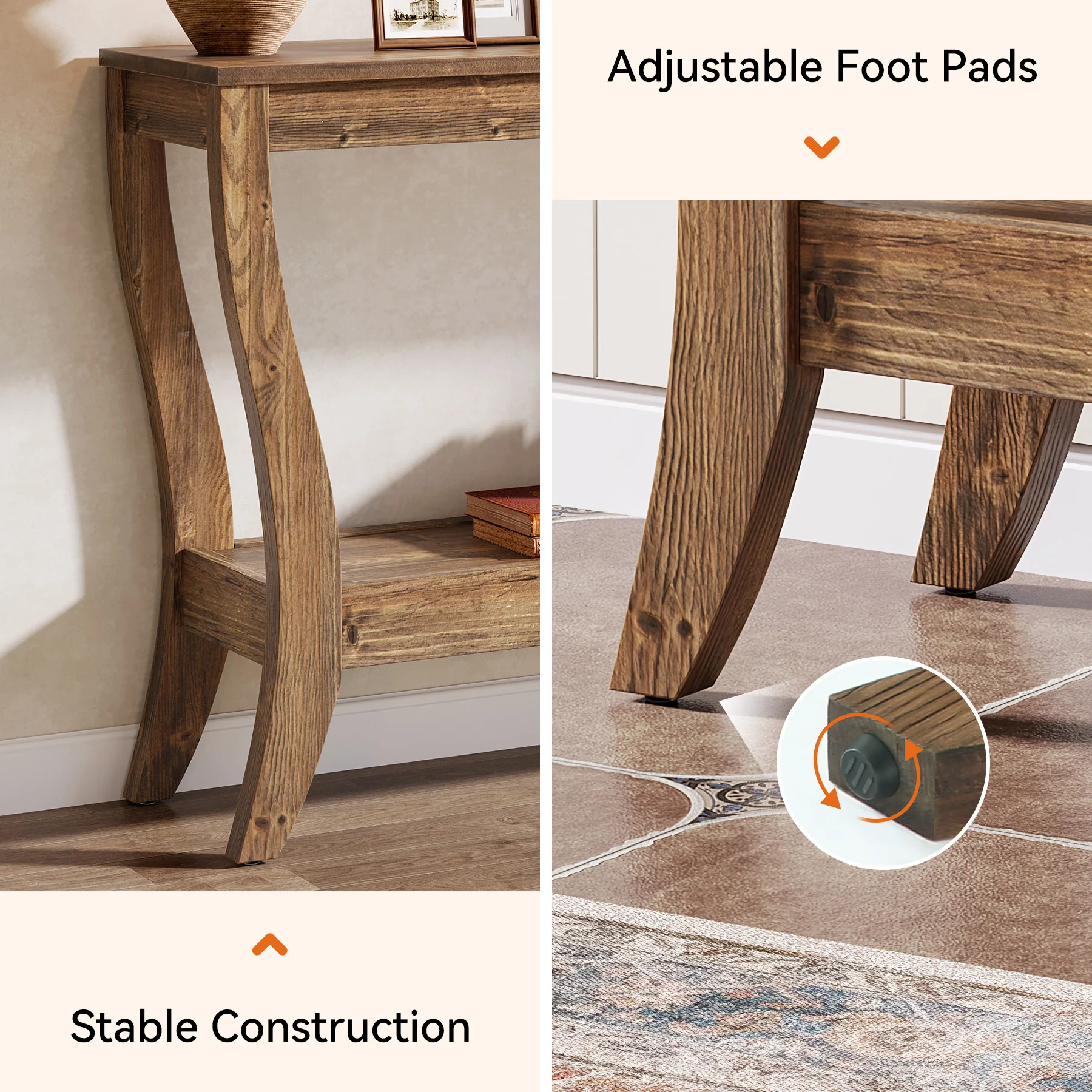 41.3" Solid Wood Console Table, Farmhouse Entryway Table With Storage - Image 7