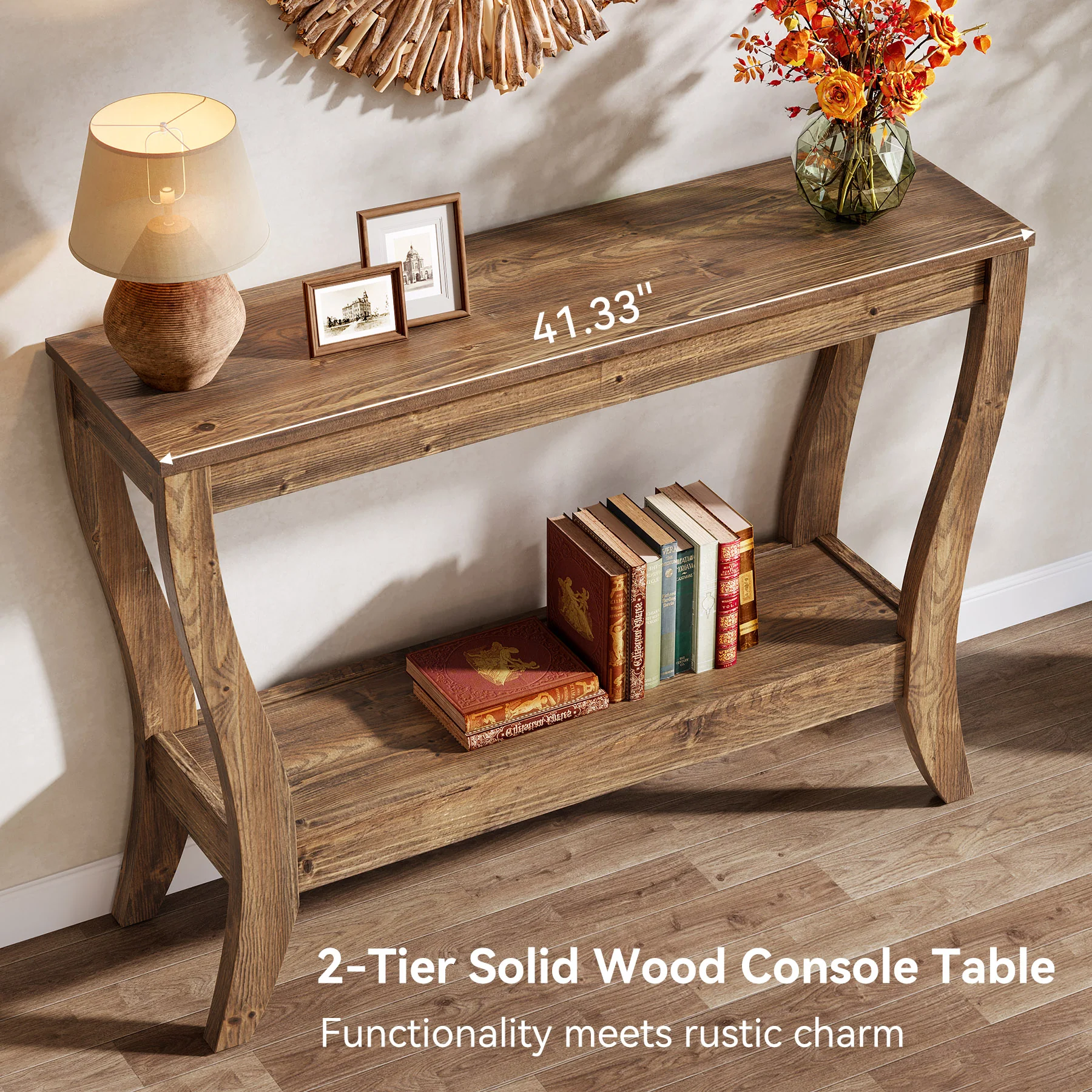 41.3" Solid Wood Console Table, Farmhouse Entryway Table With Storage - Image 8