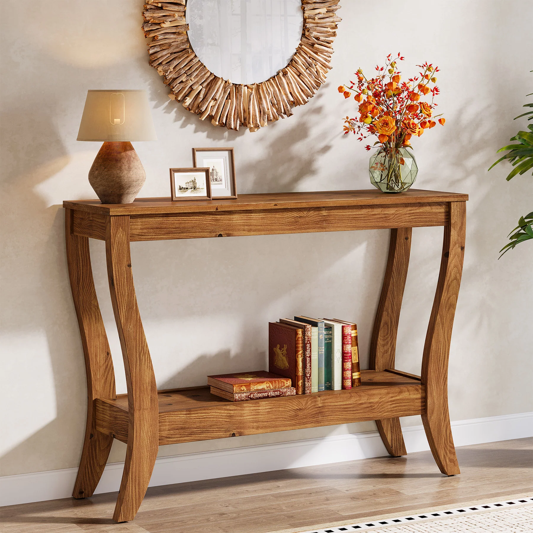 41.3" Solid Wood Console Table, Farmhouse Entryway Table With Storage - Image 9