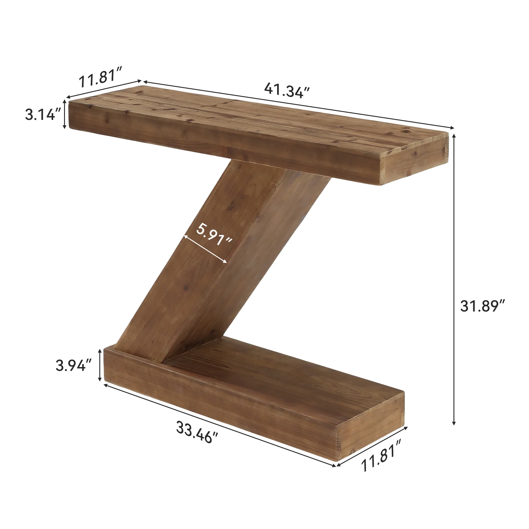 41.3” Solid Wood Z-Shape Console Table, Modern Narrow Entryway Sofa Table for Living Room or Hallway - Image 2