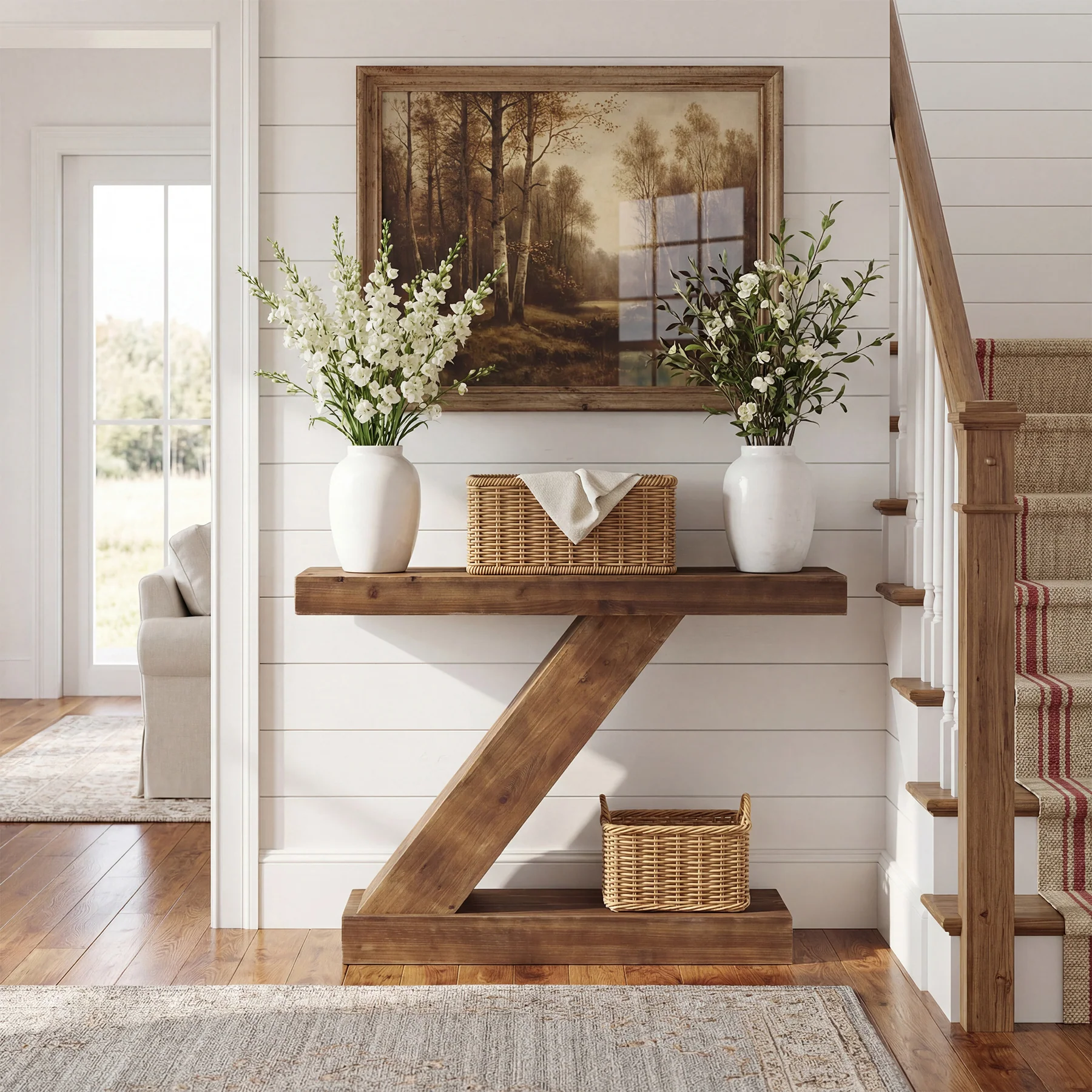 41.3” Solid Wood Z-Shape Console Table, Modern Narrow Entryway Sofa Table for Living Room or Hallway - Image 4