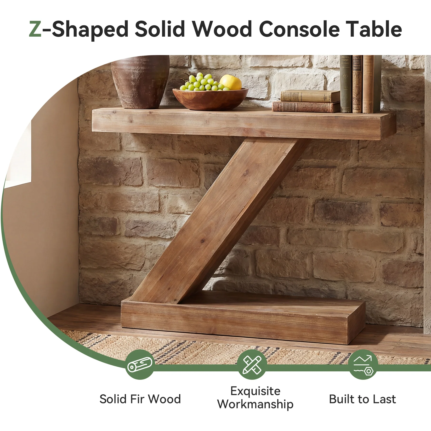 41.3” Solid Wood Z-Shape Console Table, Modern Narrow Entryway Sofa Table for Living Room or Hallway - Image 6