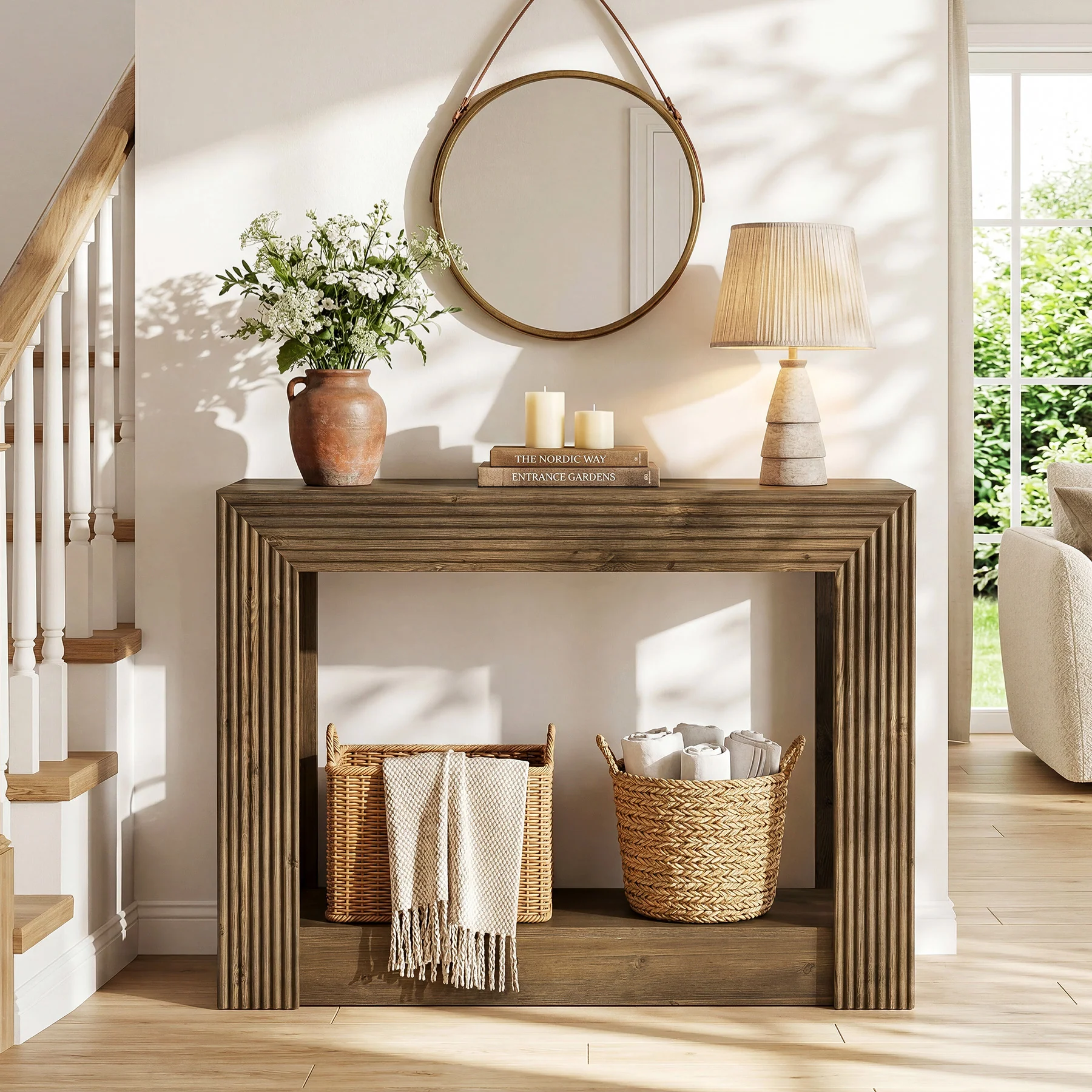 41" Farmhouse Console Table with Storage, Narrow 2-Tier Sofa Table for Entryway or Behind Couch - Image 3