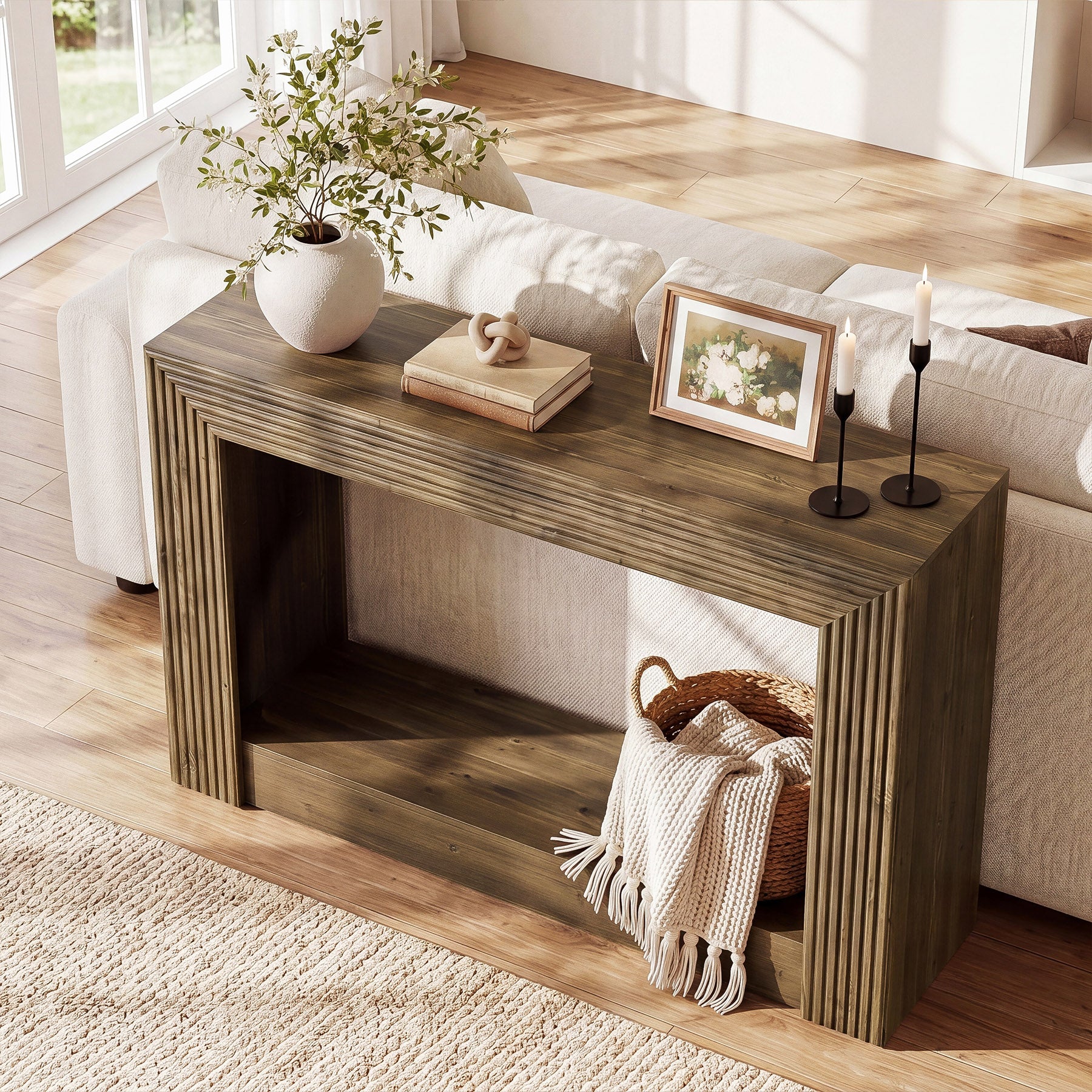 41" Farmhouse Console Table with Storage, Narrow 2-Tier Sofa Table for Entryway or Behind Couch - Image 4