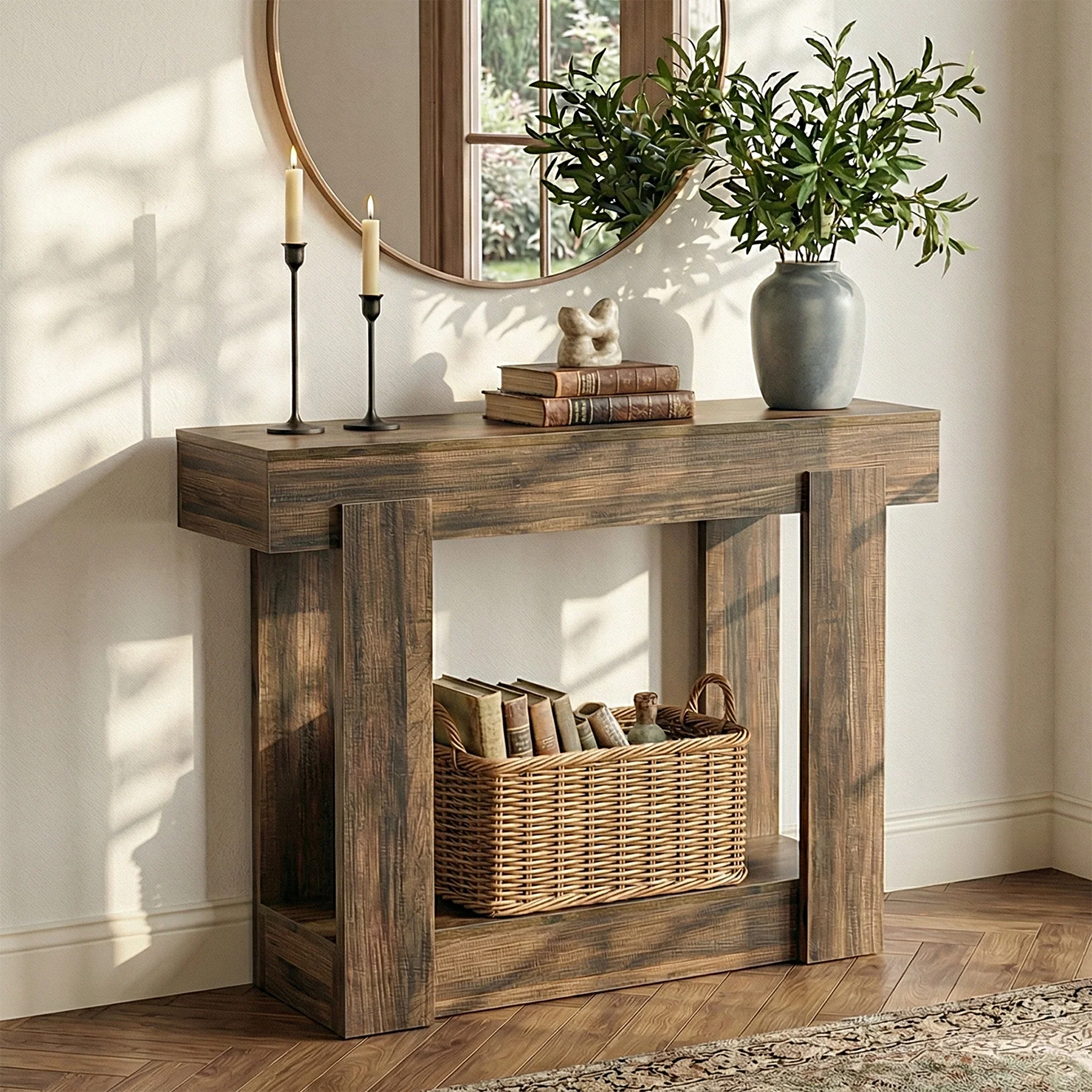 41" Farmhouse Console Table with Storage Shelf, Narrow Entryway Sofa Table - Image 3