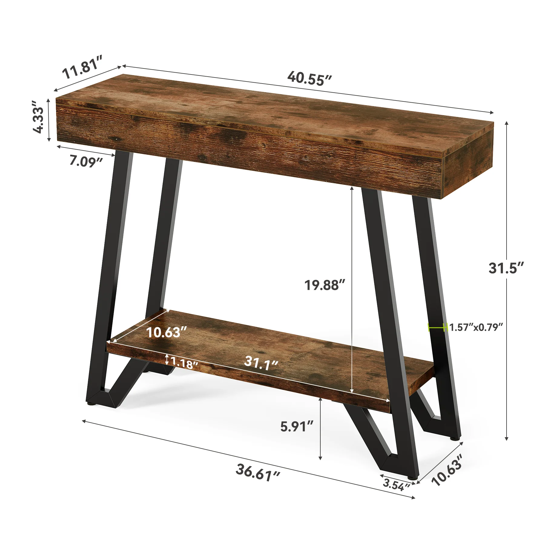 41“ Industrial Console Table with Geometric Metal Frame, 2-Tier Rustic Entryway Sofa Table - Image 2