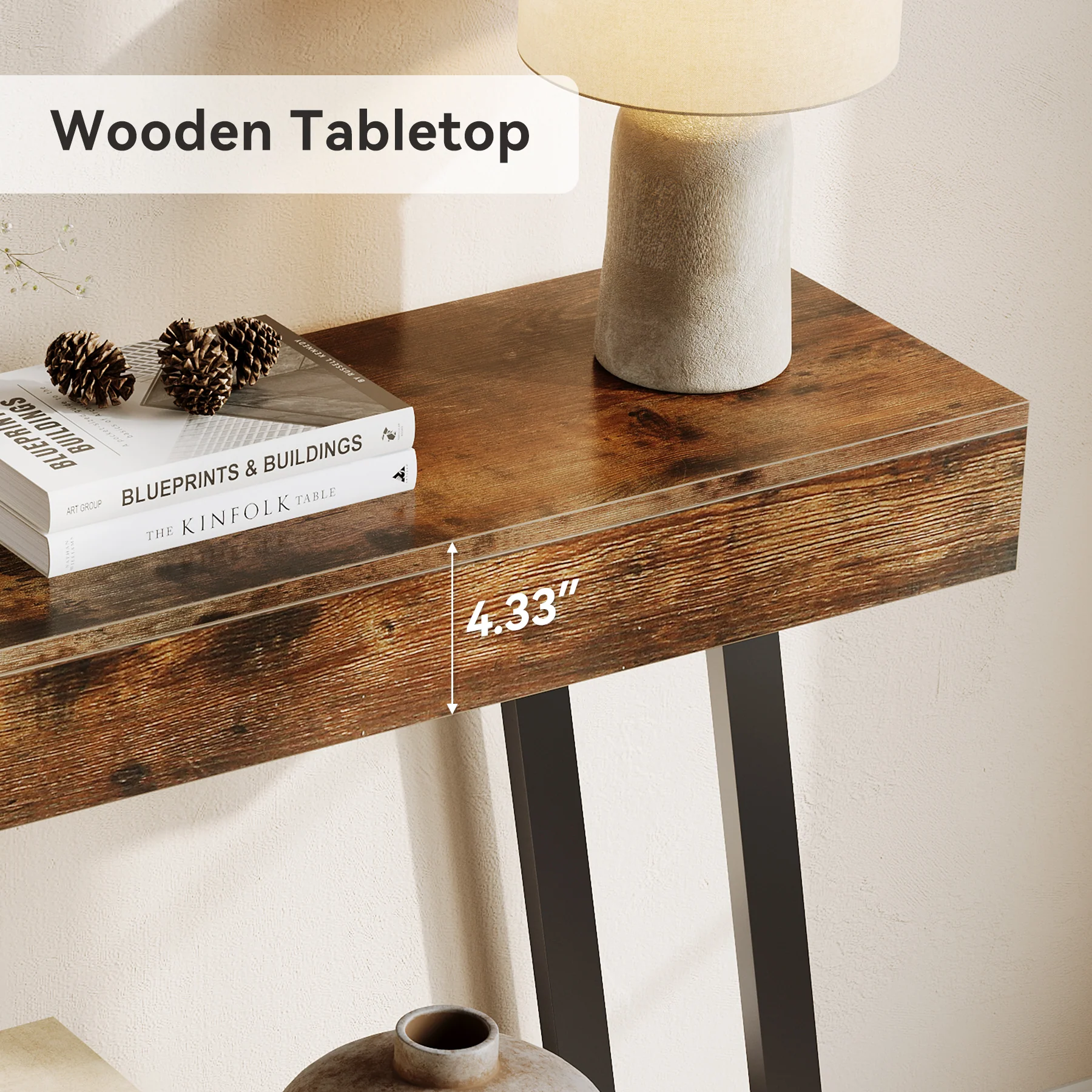 41“ Industrial Console Table with Geometric Metal Frame, 2-Tier Rustic Entryway Sofa Table - Image 6