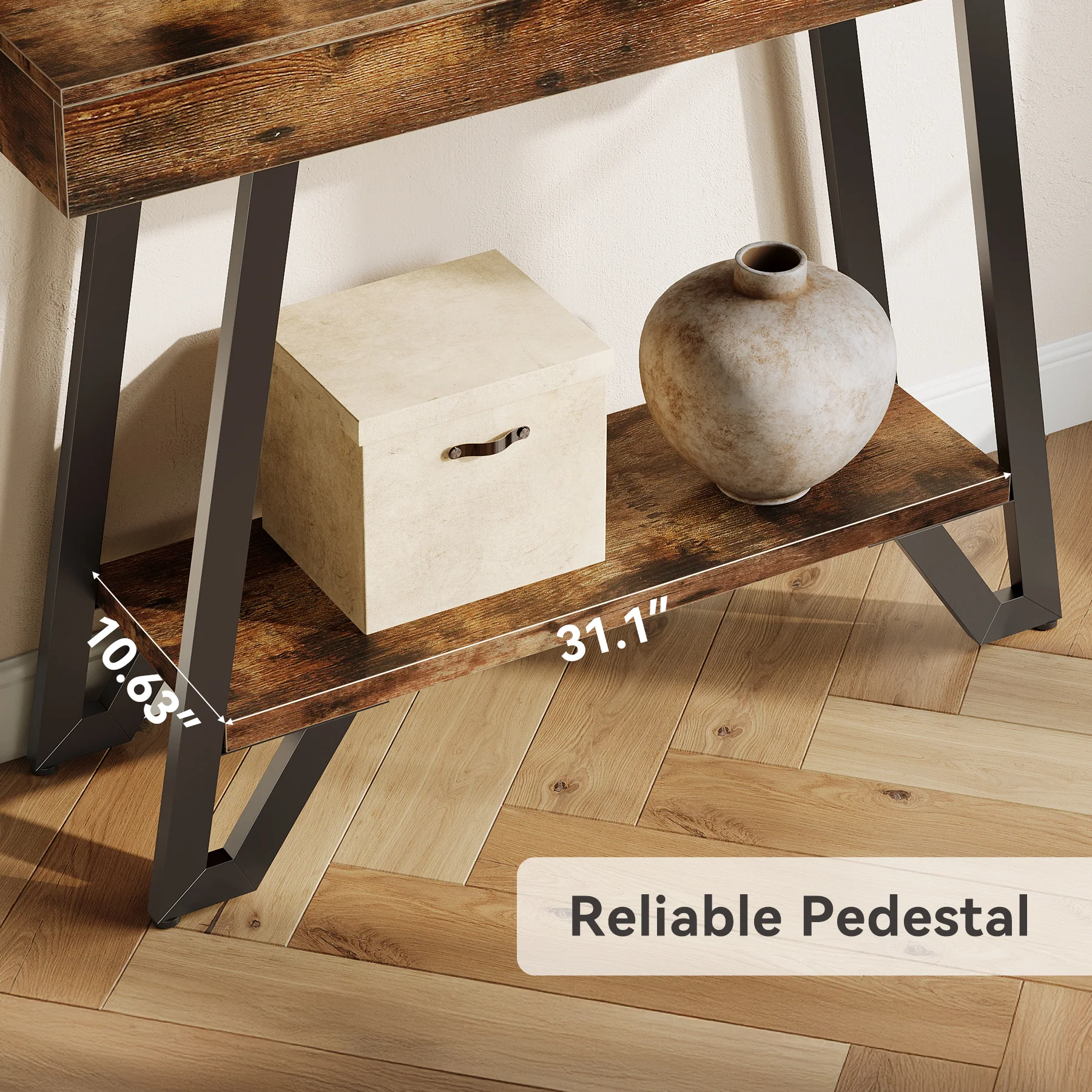 41“ Industrial Console Table with Geometric Metal Frame, 2-Tier Rustic Entryway Sofa Table - Image 7