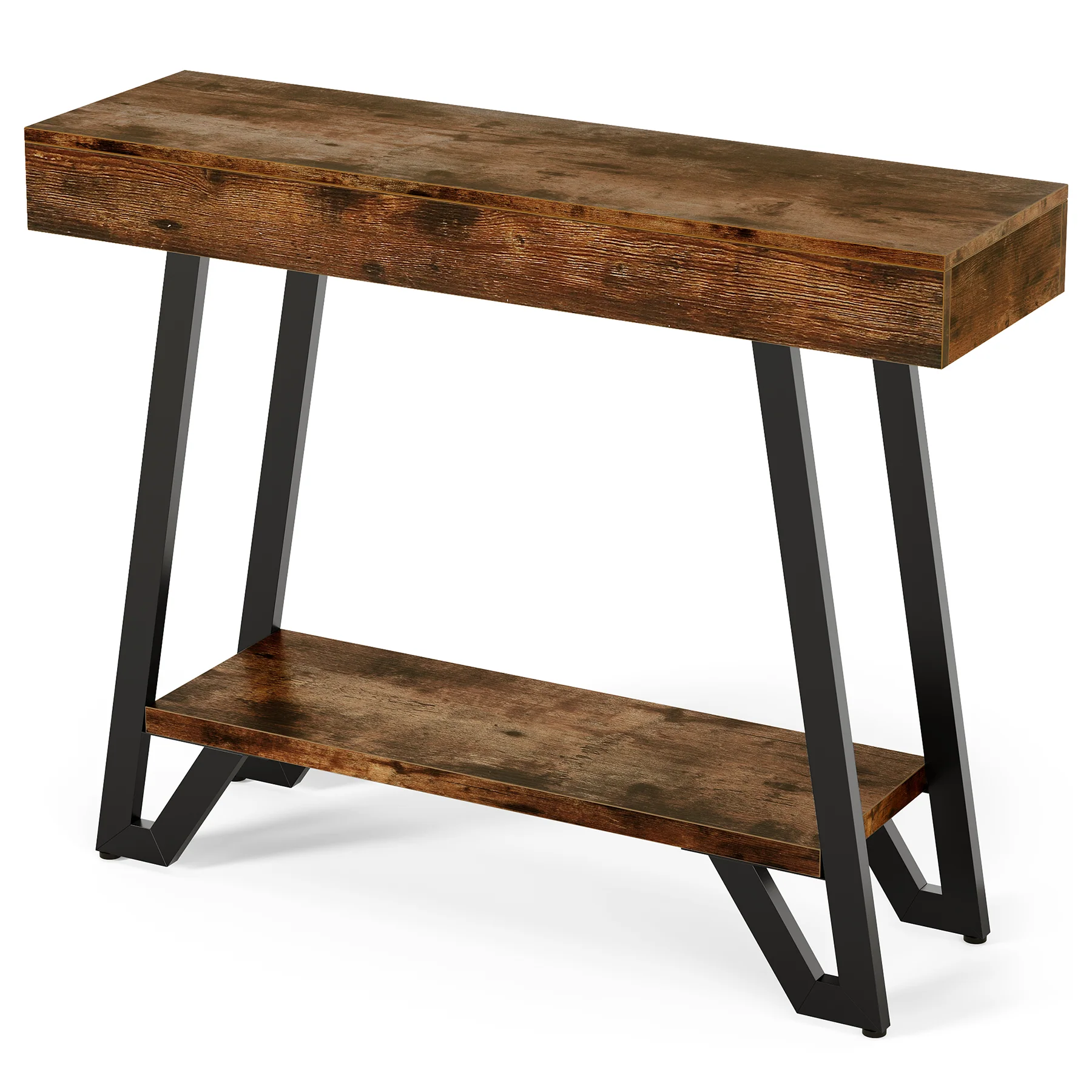 41“ Industrial Console Table with Geometric Metal Frame, 2-Tier Rustic Entryway Sofa Table - Image 8