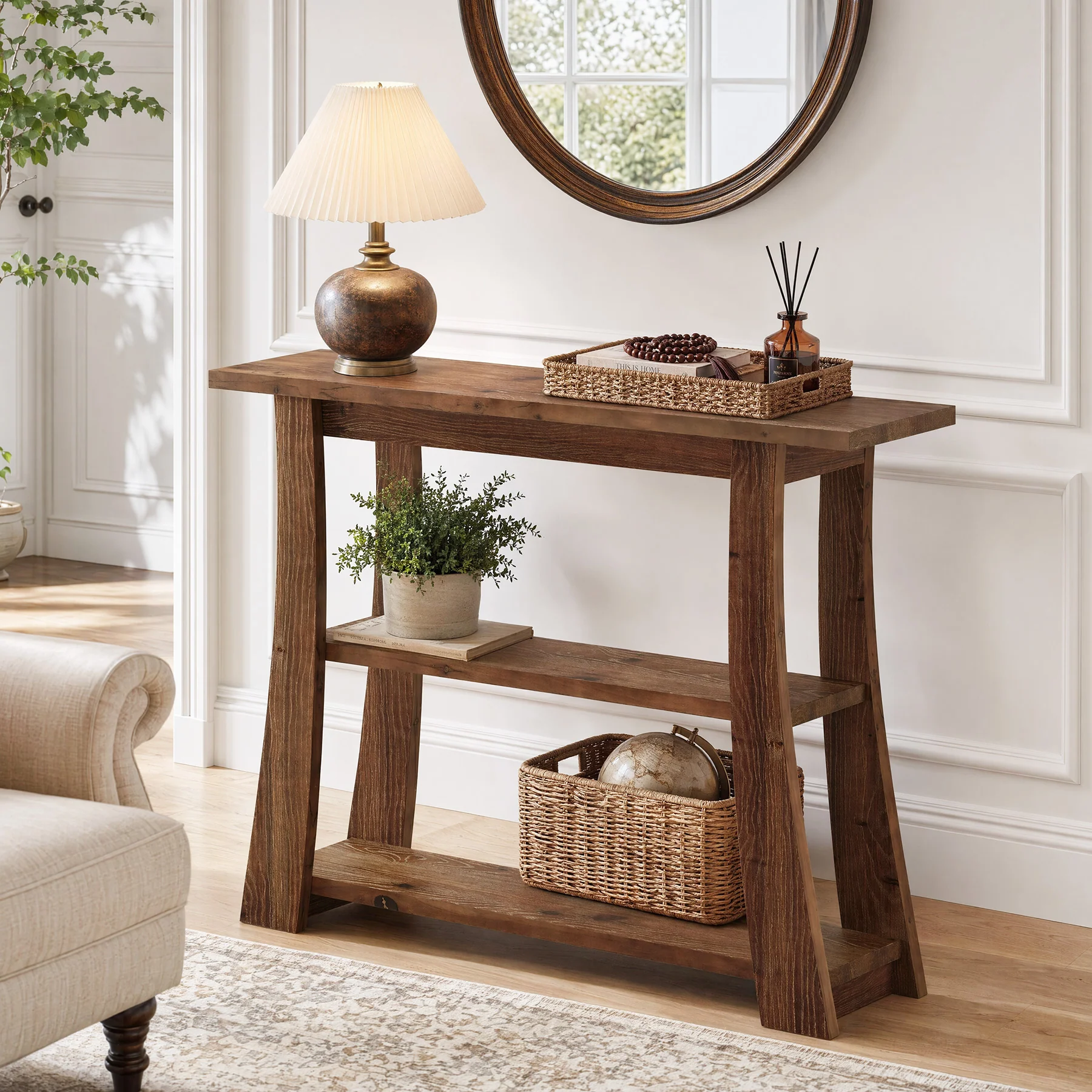 41" Solid Wood Console Table, 3-Tier Narrow Entryway Sofa Table for Living Room Hallway - Image 3