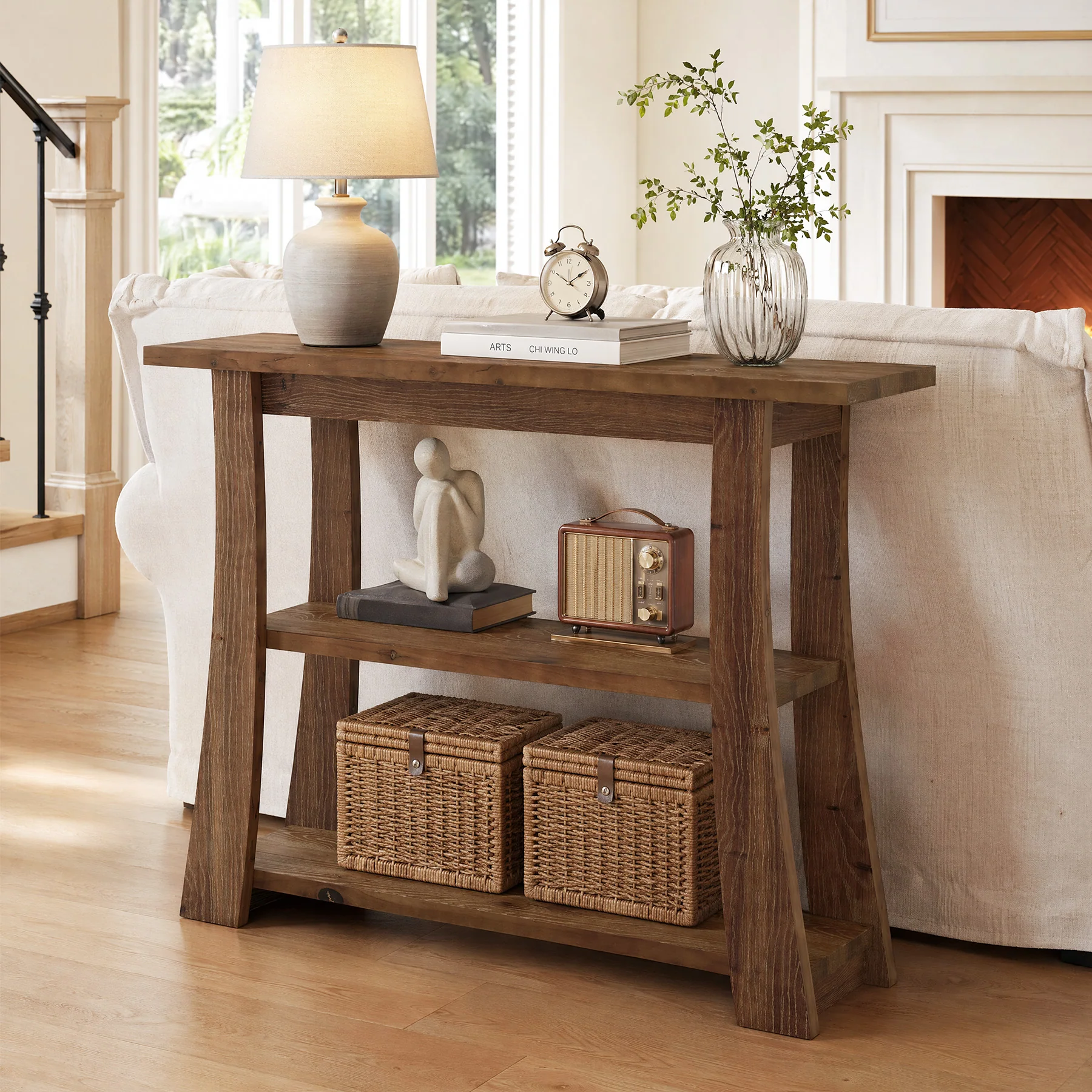 41" Solid Wood Console Table, 3-Tier Narrow Entryway Sofa Table for Living Room Hallway - Image 4