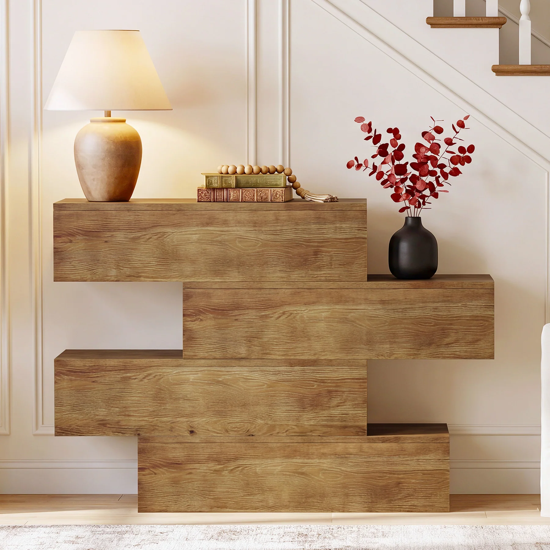 43.3" Asymmetrical Solid Wood Console Table, Rustic Sofa Table Industrial Accent Display Table for Living Room