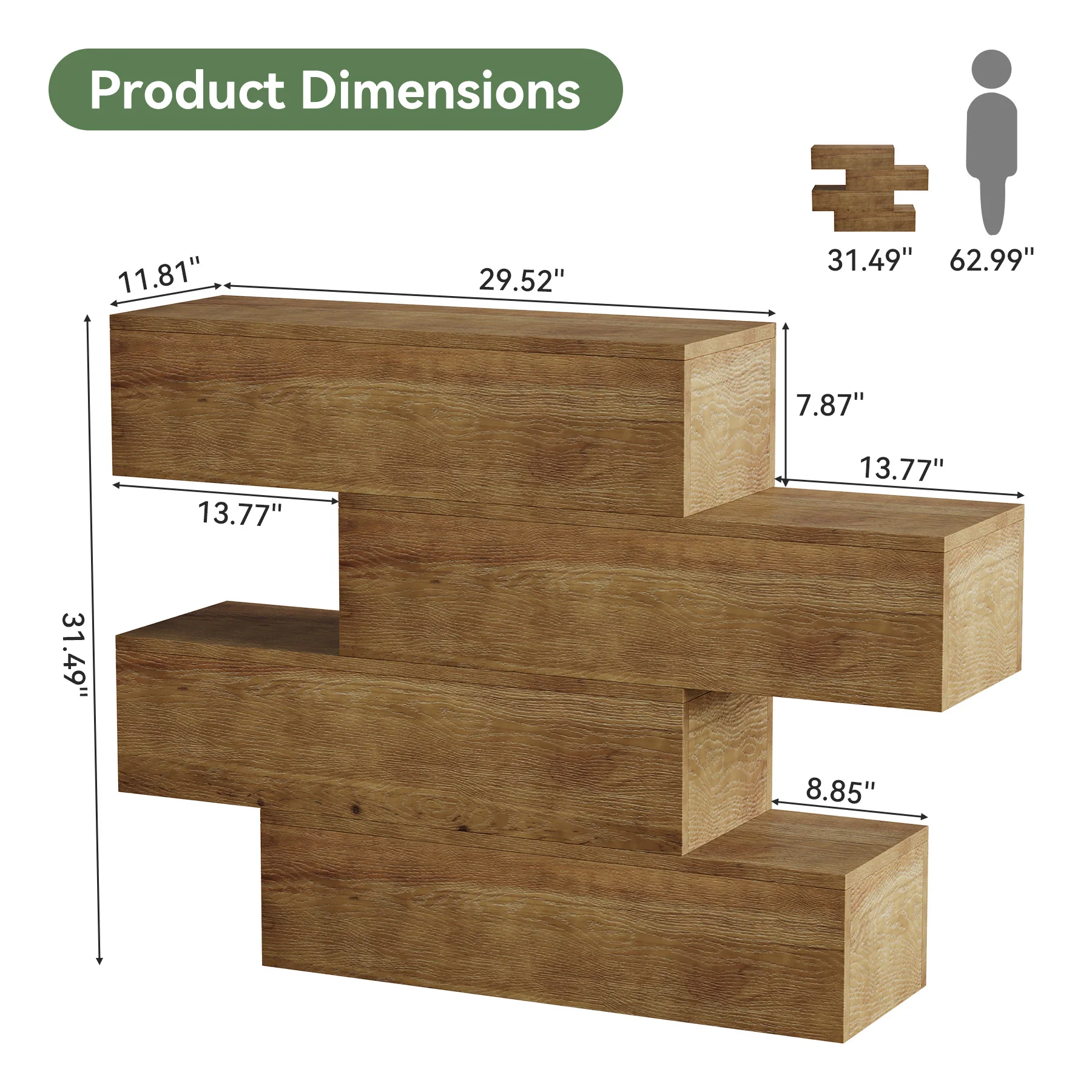 43.3" Asymmetrical Solid Wood Console Table, Rustic Sofa Table Industrial Accent Display Table for Living Room - Image 2