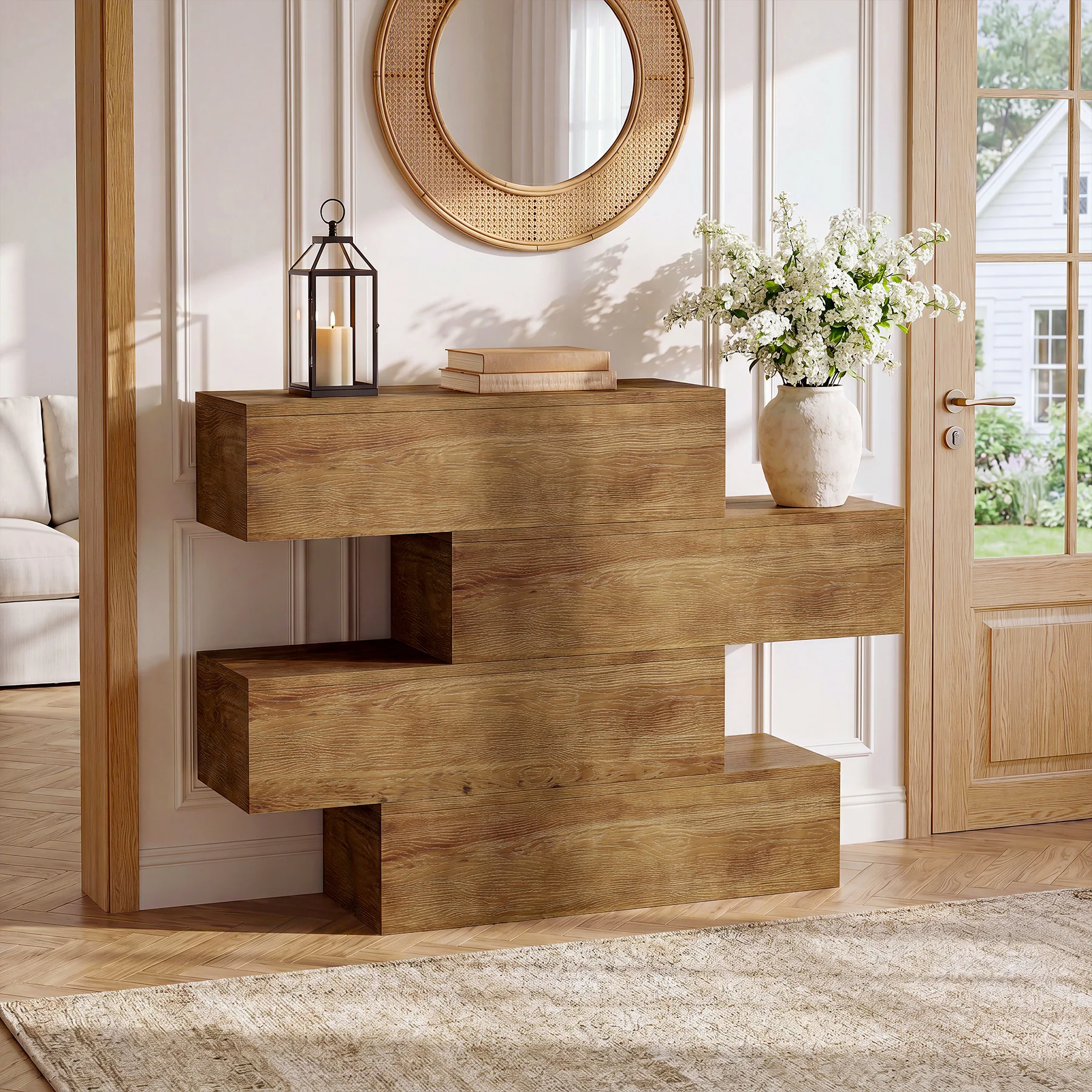 43.3" Asymmetrical Solid Wood Console Table, Rustic Sofa Table Industrial Accent Display Table for Living Room - Image 3