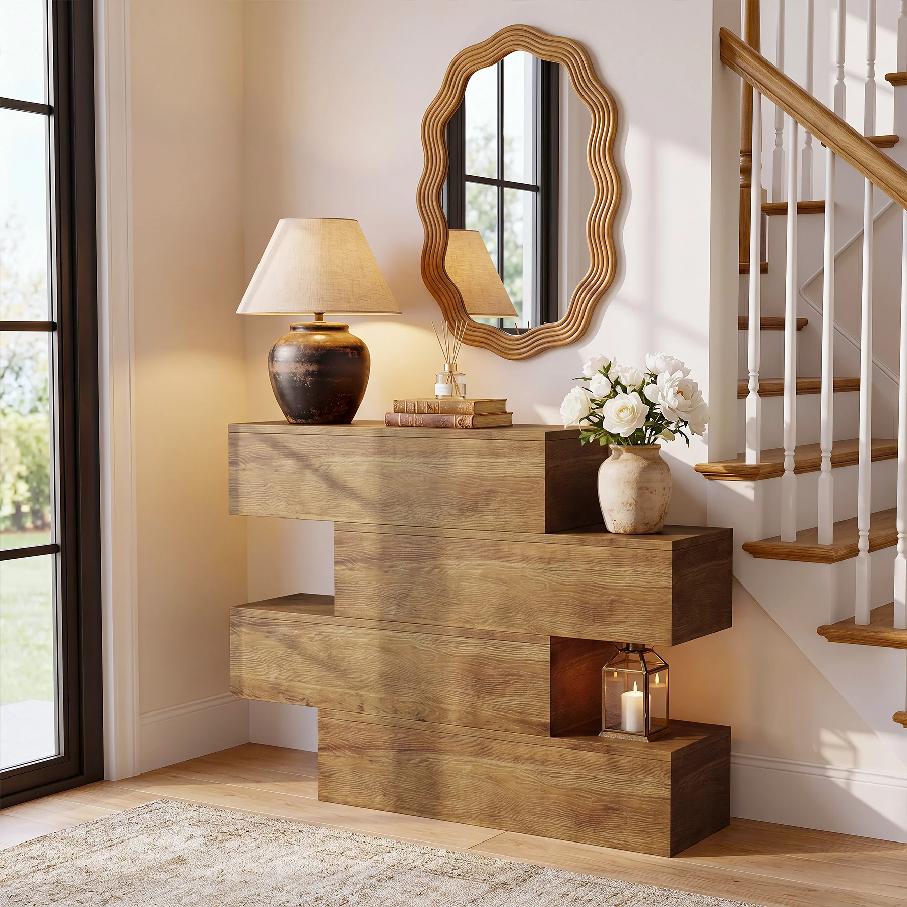 43.3" Asymmetrical Solid Wood Console Table, Rustic Sofa Table Industrial Accent Display Table for Living Room - Image 4