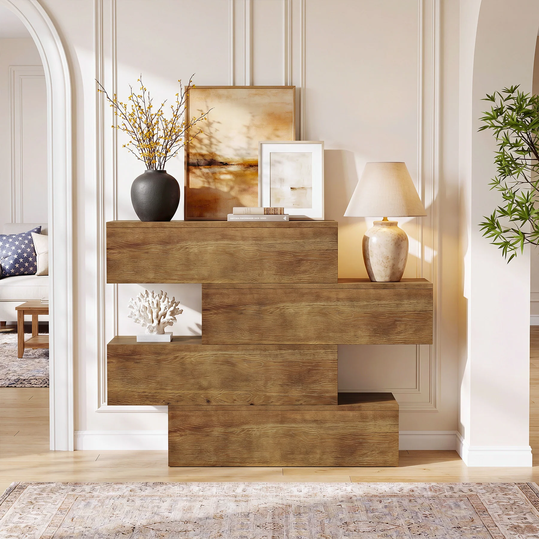 43.3" Asymmetrical Solid Wood Console Table, Rustic Sofa Table Industrial Accent Display Table for Living Room - Image 5