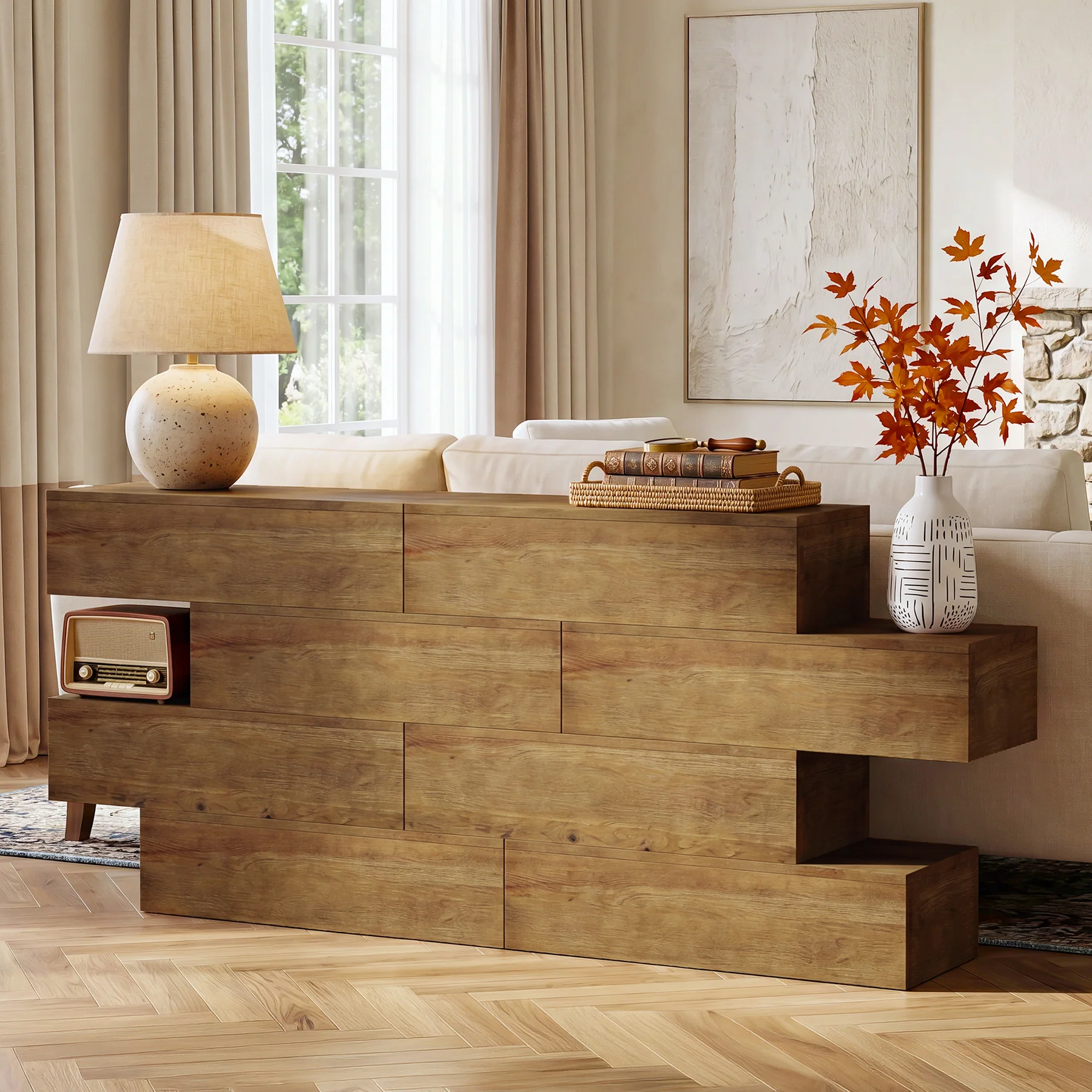 43.3" Asymmetrical Solid Wood Console Table, Rustic Sofa Table Industrial Accent Display Table for Living Room - Image 6