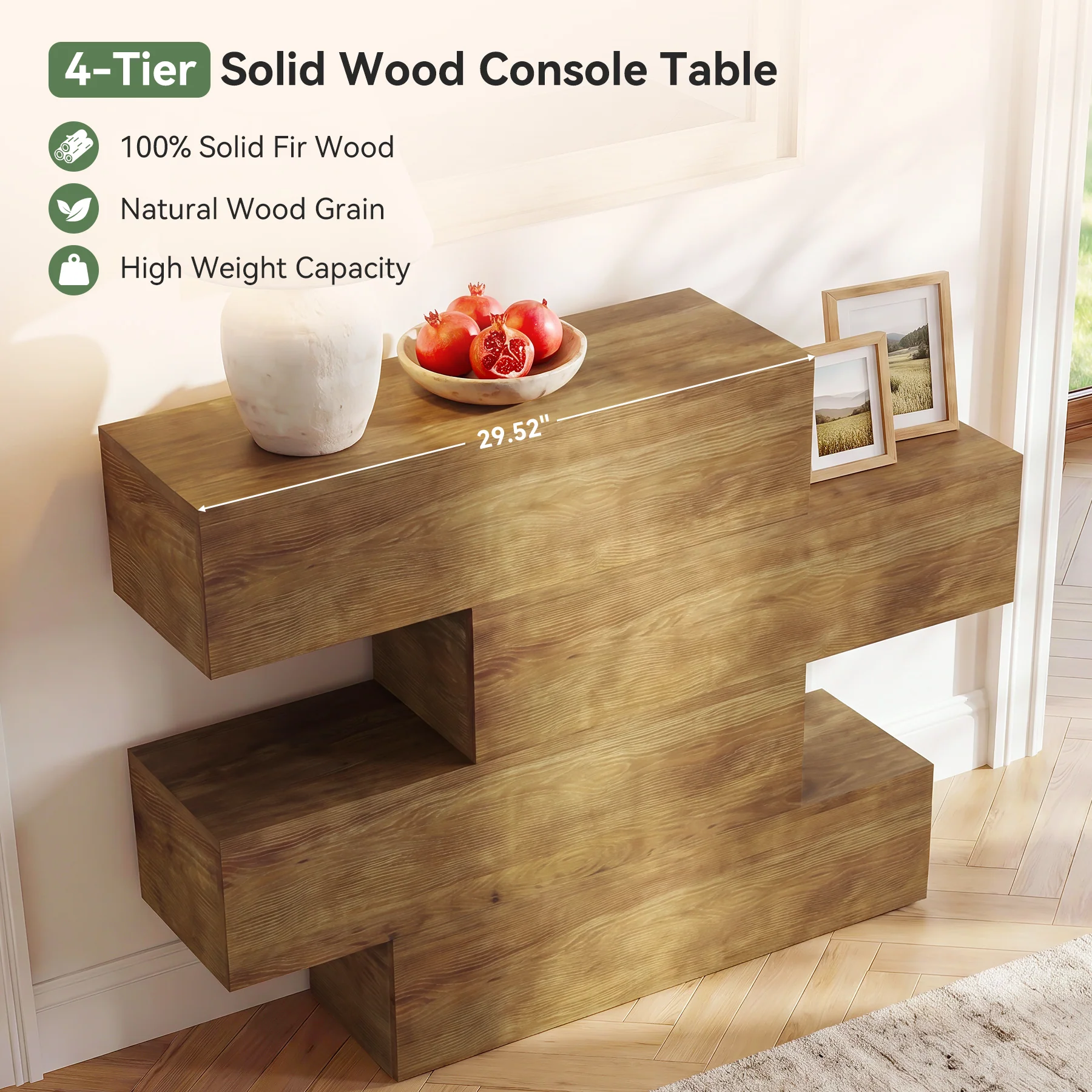 43.3" Asymmetrical Solid Wood Console Table, Rustic Sofa Table Industrial Accent Display Table for Living Room - Image 7