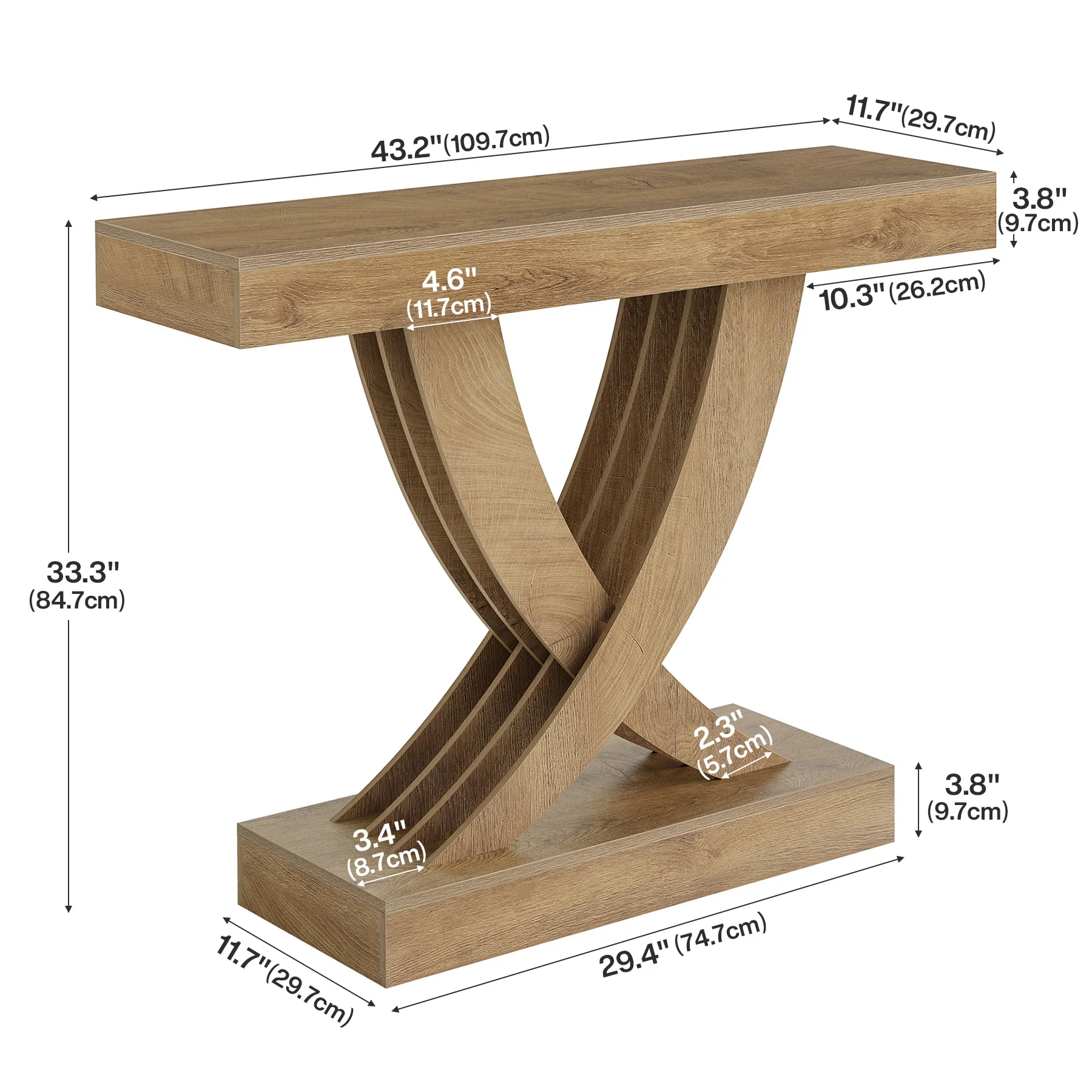 43.3” Farmhouse Entryway Console Table, Wooden Sofa Table with X-Frame - Image 2