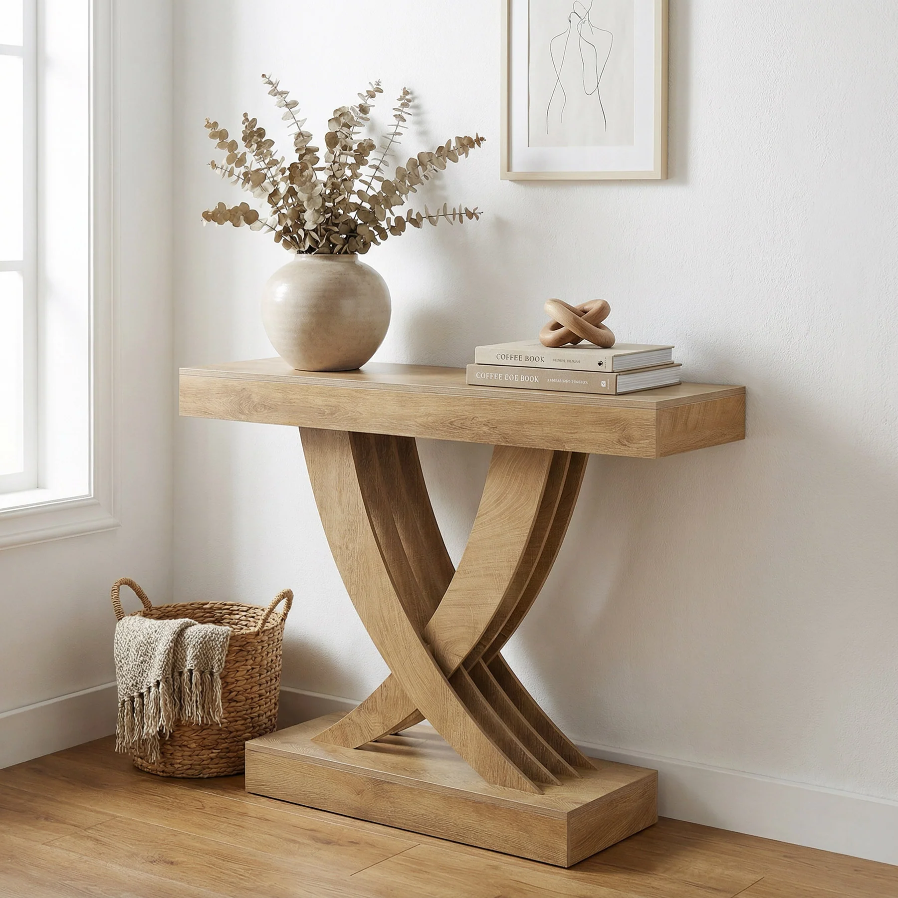 43.3” Farmhouse Entryway Console Table, Wooden Sofa Table with X-Frame - Image 3