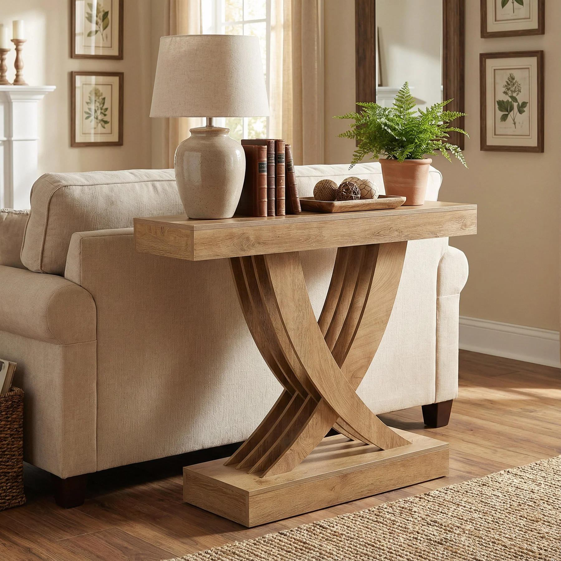 43.3” Farmhouse Entryway Console Table, Wooden Sofa Table with X-Frame - Image 4