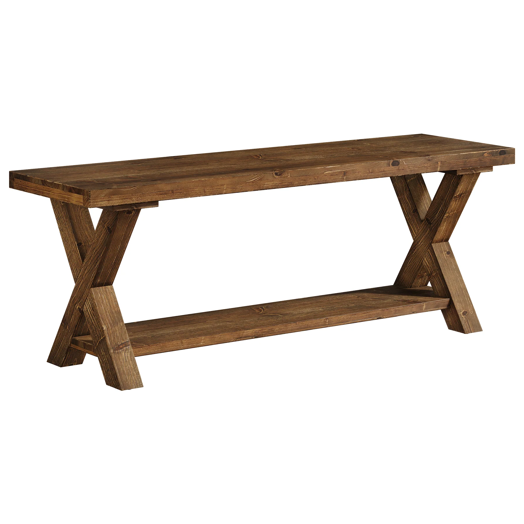 43.3" Solid Wood Bench, Farmhouse Entryway Bench with Storage Shelf - Image 8
