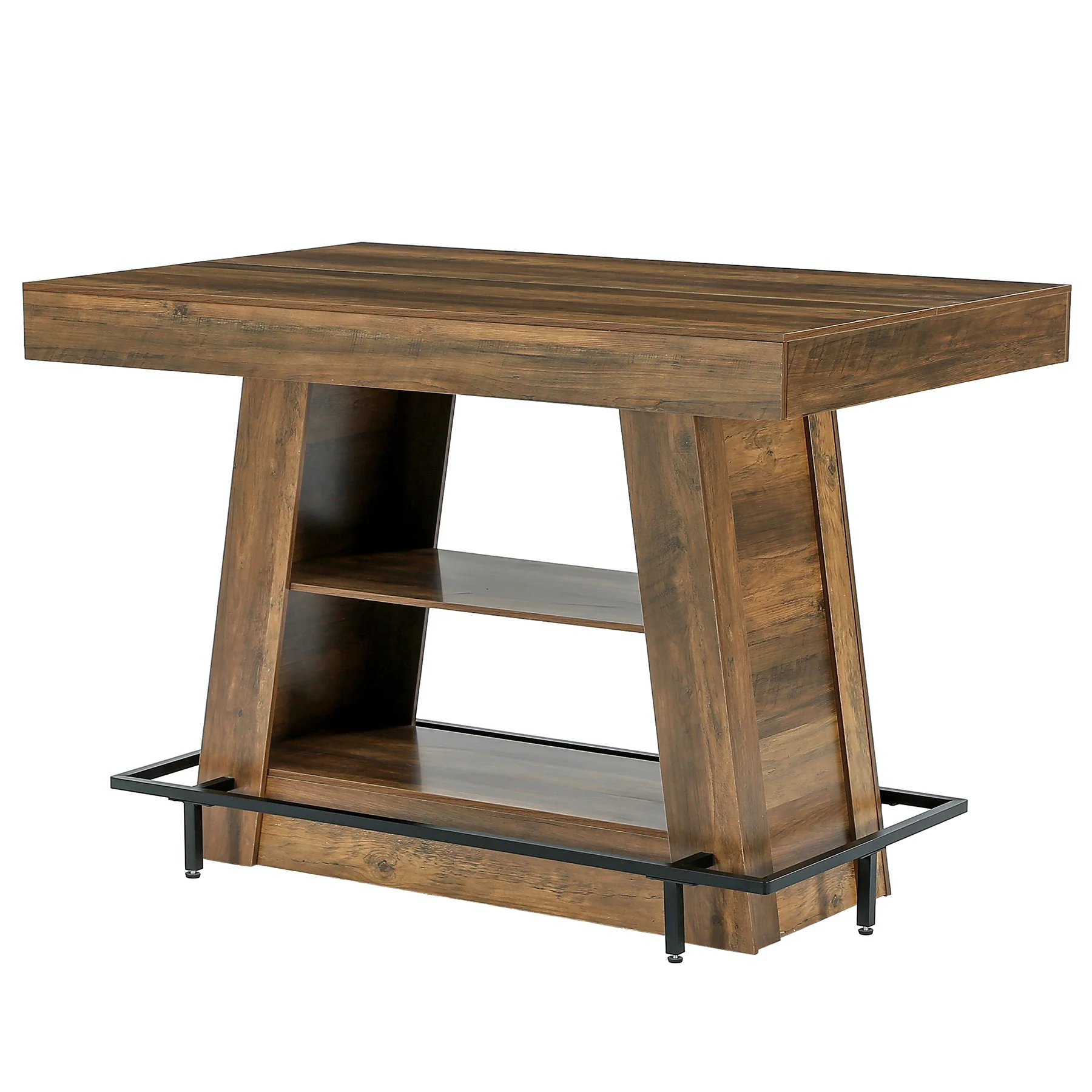 47.2" Rectangular Bar Table, Counter Height Bistro Table with 2-Tier Open Storage Shelves - Image 10