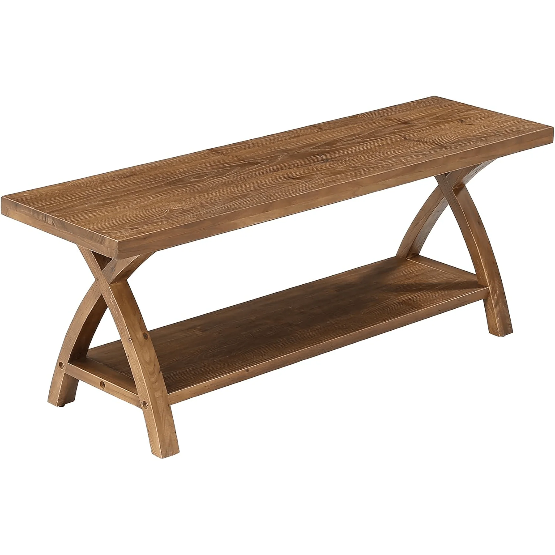 47.2-Inch Solid Wood Entryway Bench with Shoe Storage, 2-Tier Rustic Indoor End of Bed Bench - Image 9