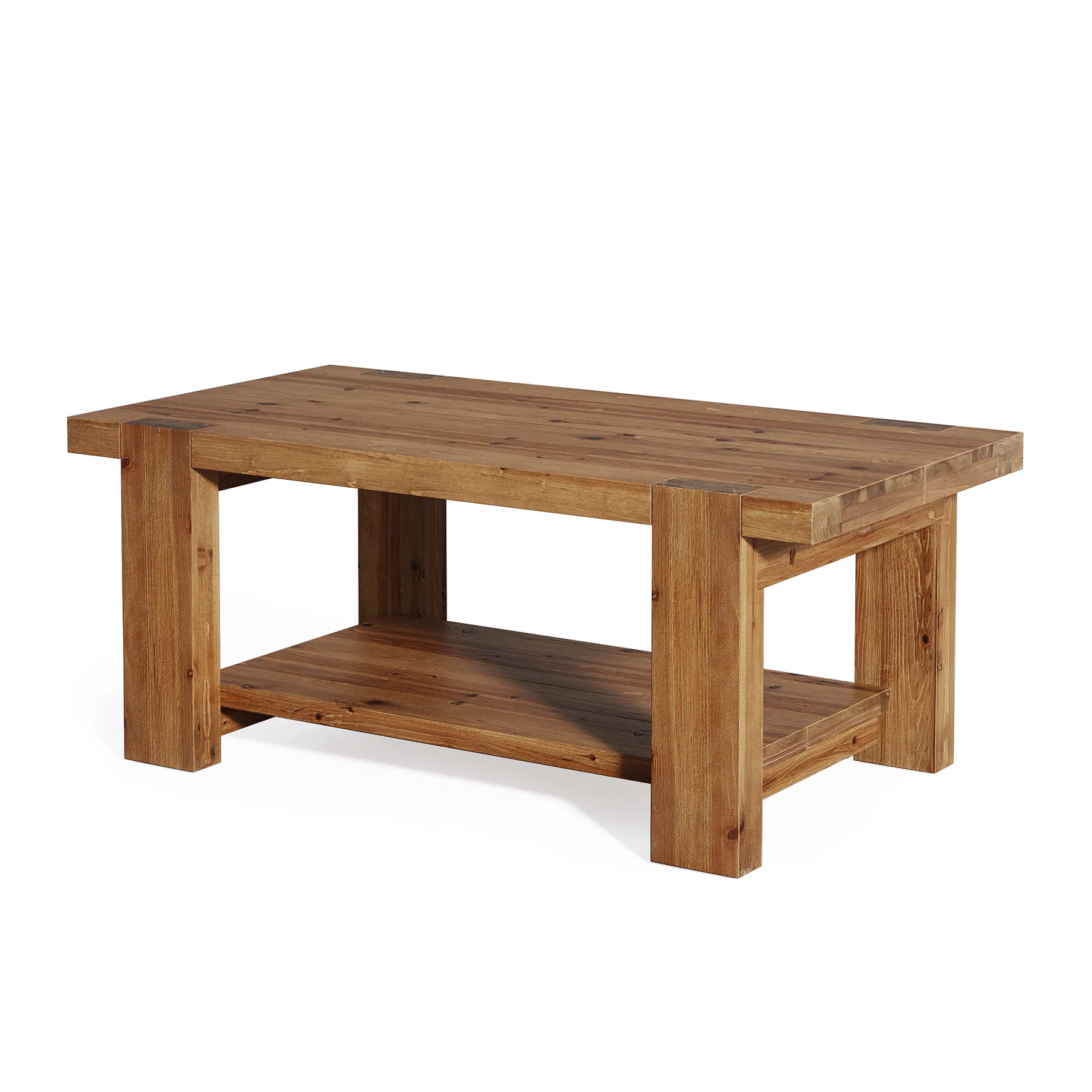 47.2" Solid Wood Coffee Table, Rectangle Center Table with 2-Tier Storage Shelf - Image 9