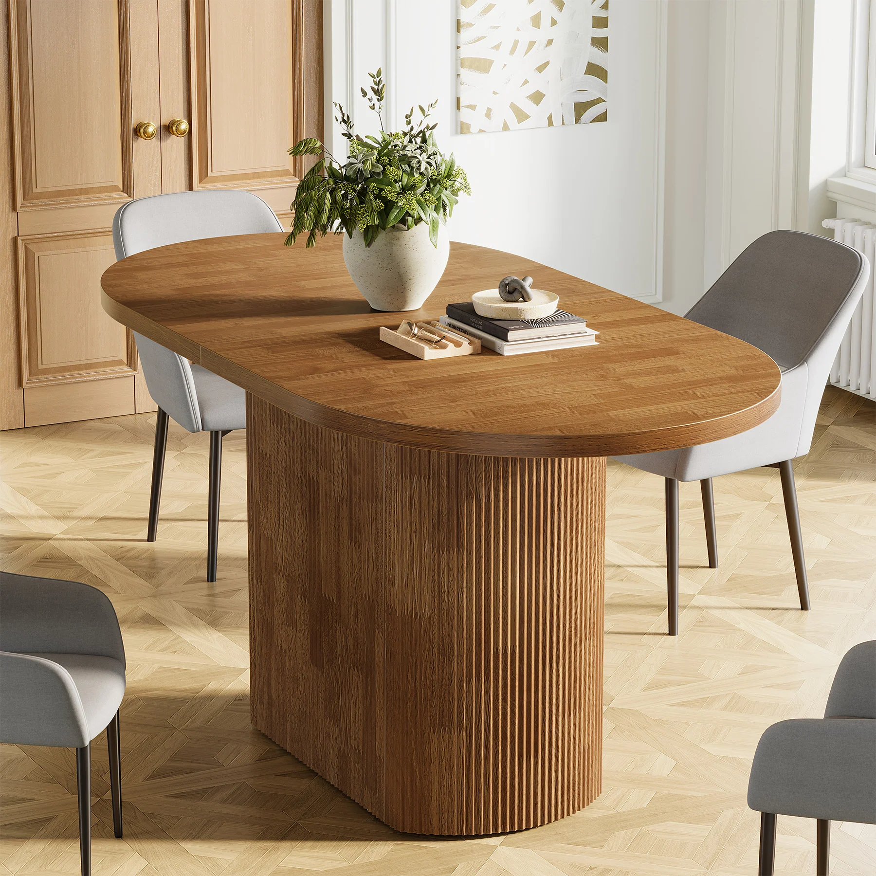 Oval Conference Table, 47.24" Meeting Table with Polygon Base for 4 People - Image 3