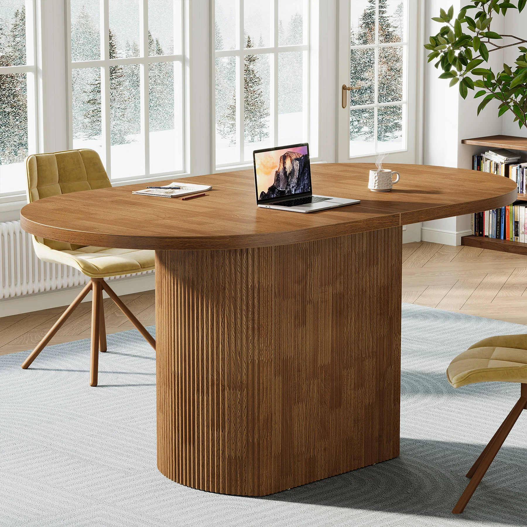 Oval Conference Table, 47.24" Meeting Table with Polygon Base for 4 People - Image 4