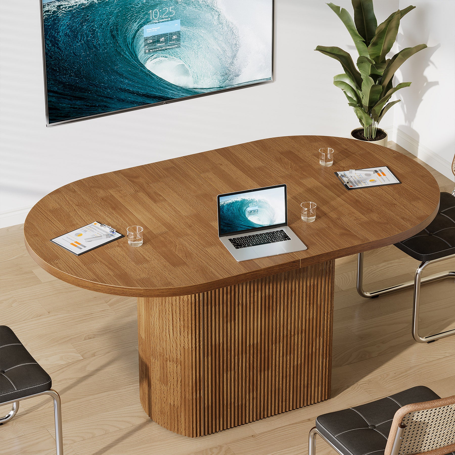 Oval Conference Table, 47.24" Meeting Table with Polygon Base for 4 People - Image 5