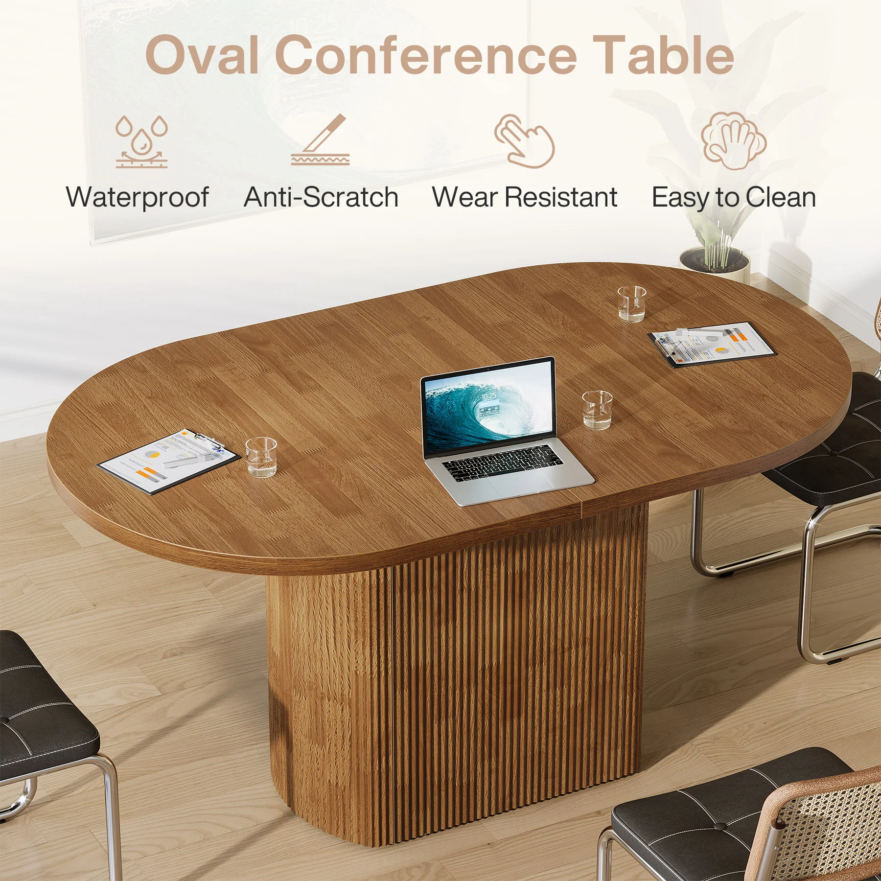 Oval Conference Table, 47.24" Meeting Table with Polygon Base for 4 People - Image 9