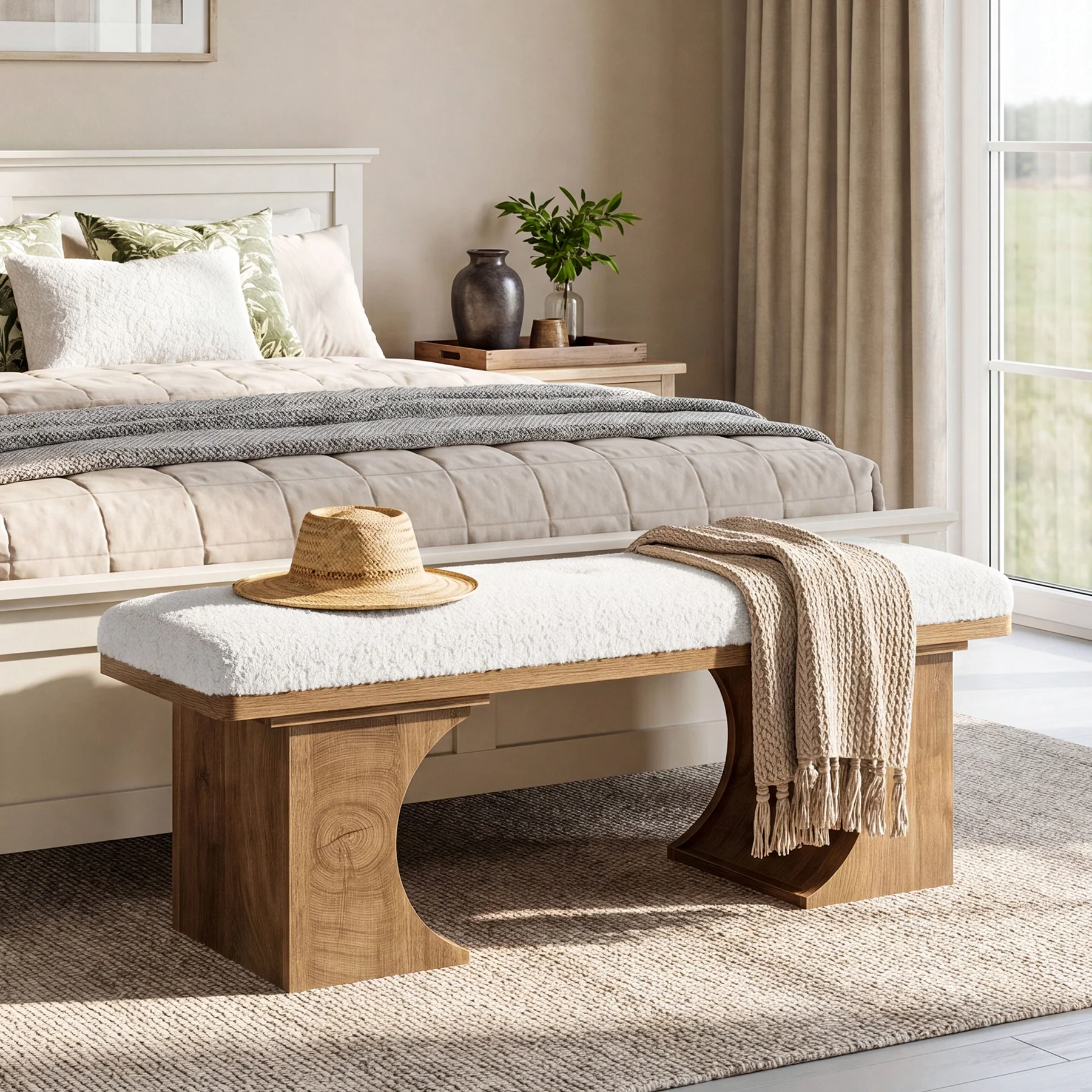 Tribesigns 47.24-Inch Upholstered Entryway Bench with Soft Cushion and Curved Wooden Legs, Modern Rustic Shoe Bench for Hallway and Living Room - Image 10
