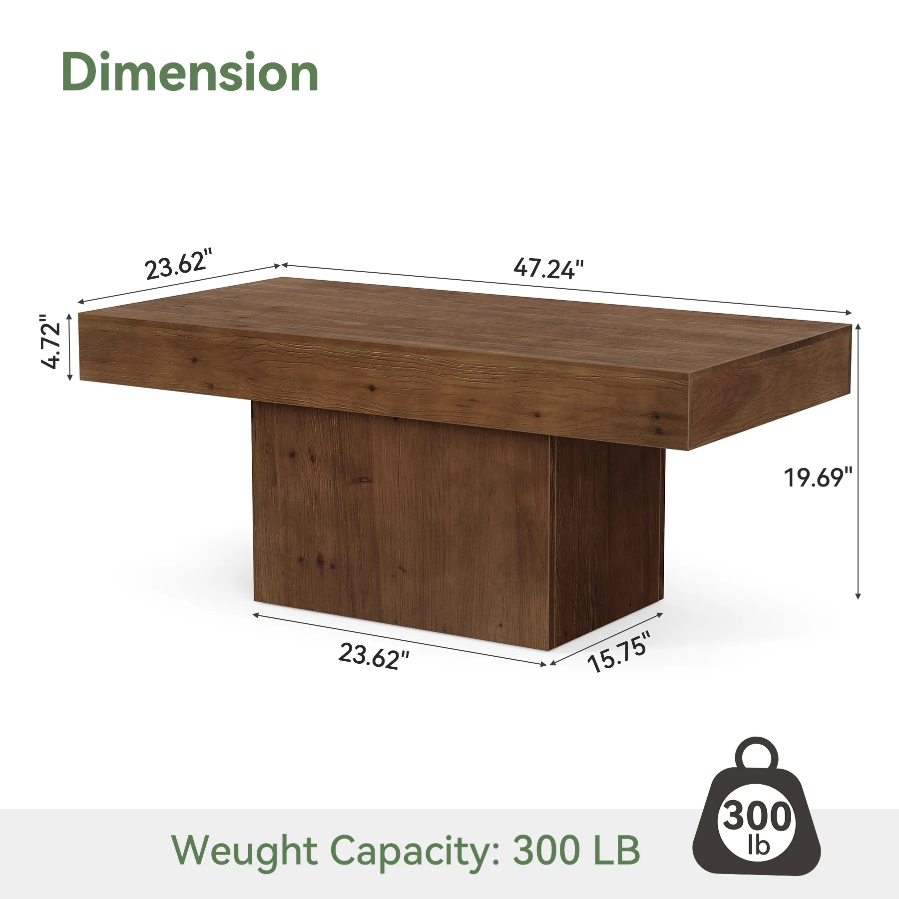 47.24" Solid Wood Coffee Table, Rectangle Center Table with Sturdy Pedestal - Image 2