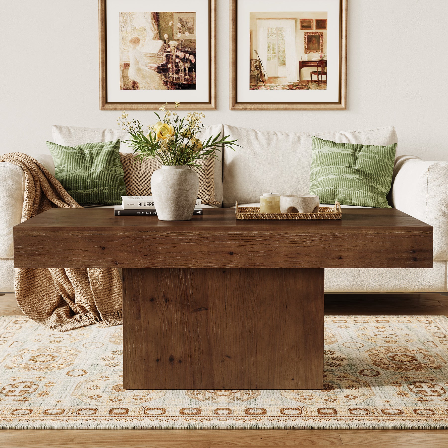 47.24" Solid Wood Coffee Table, Rectangle Center Table with Sturdy Pedestal - Image 6