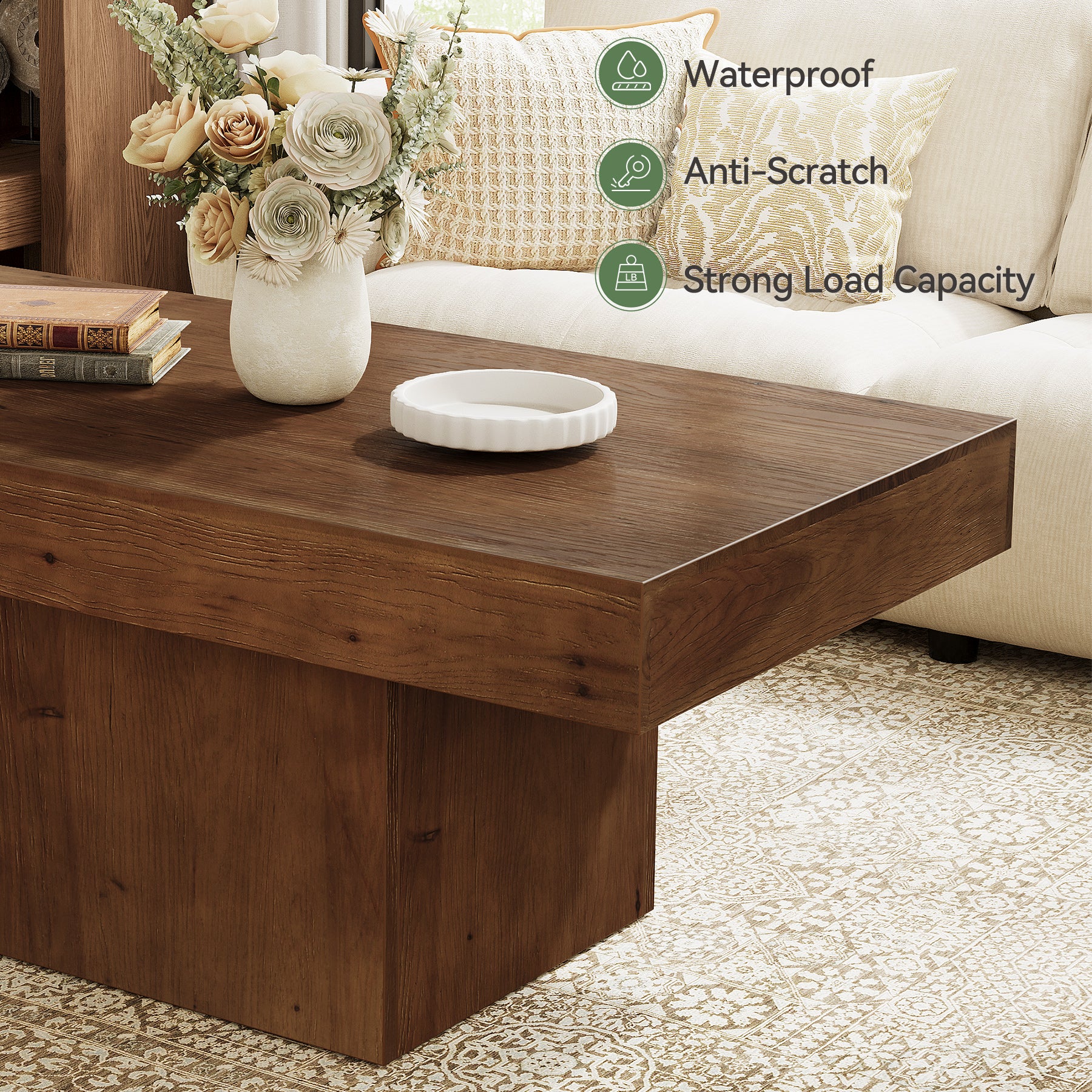 47.24" Solid Wood Coffee Table, Rectangle Center Table with Sturdy Pedestal - Image 8