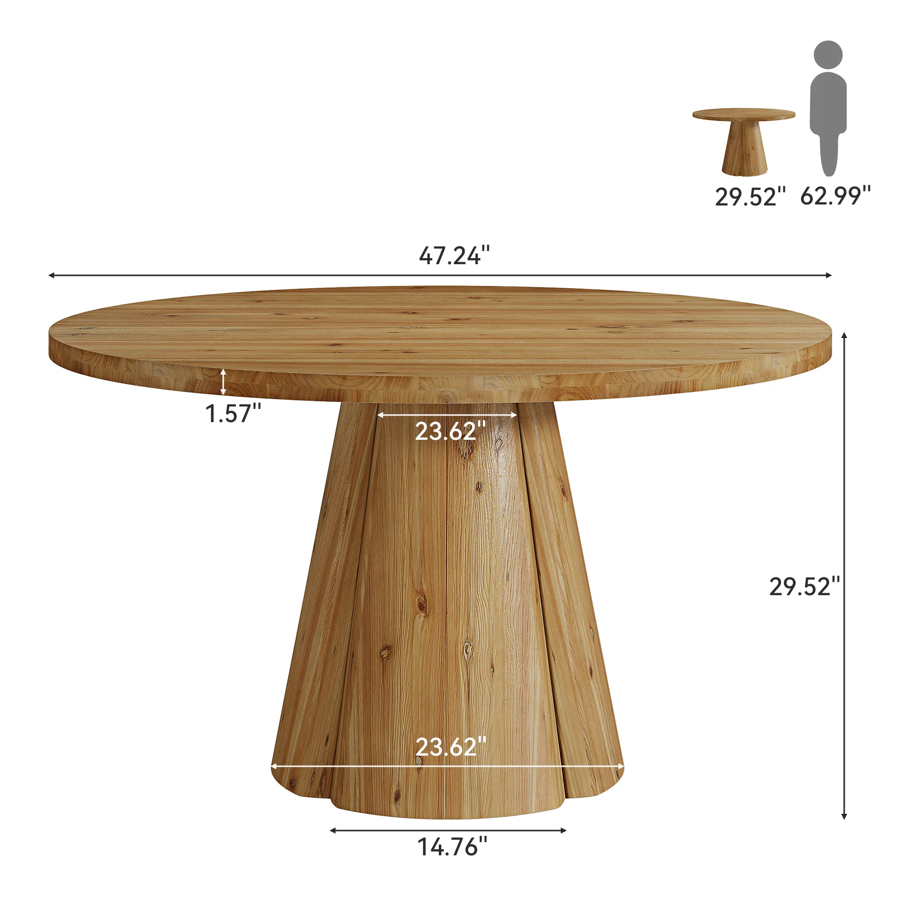 47.24" Solid Wood Dining Table, Round Kitchen Table with Pedestal Base for 4-6 - Image 2