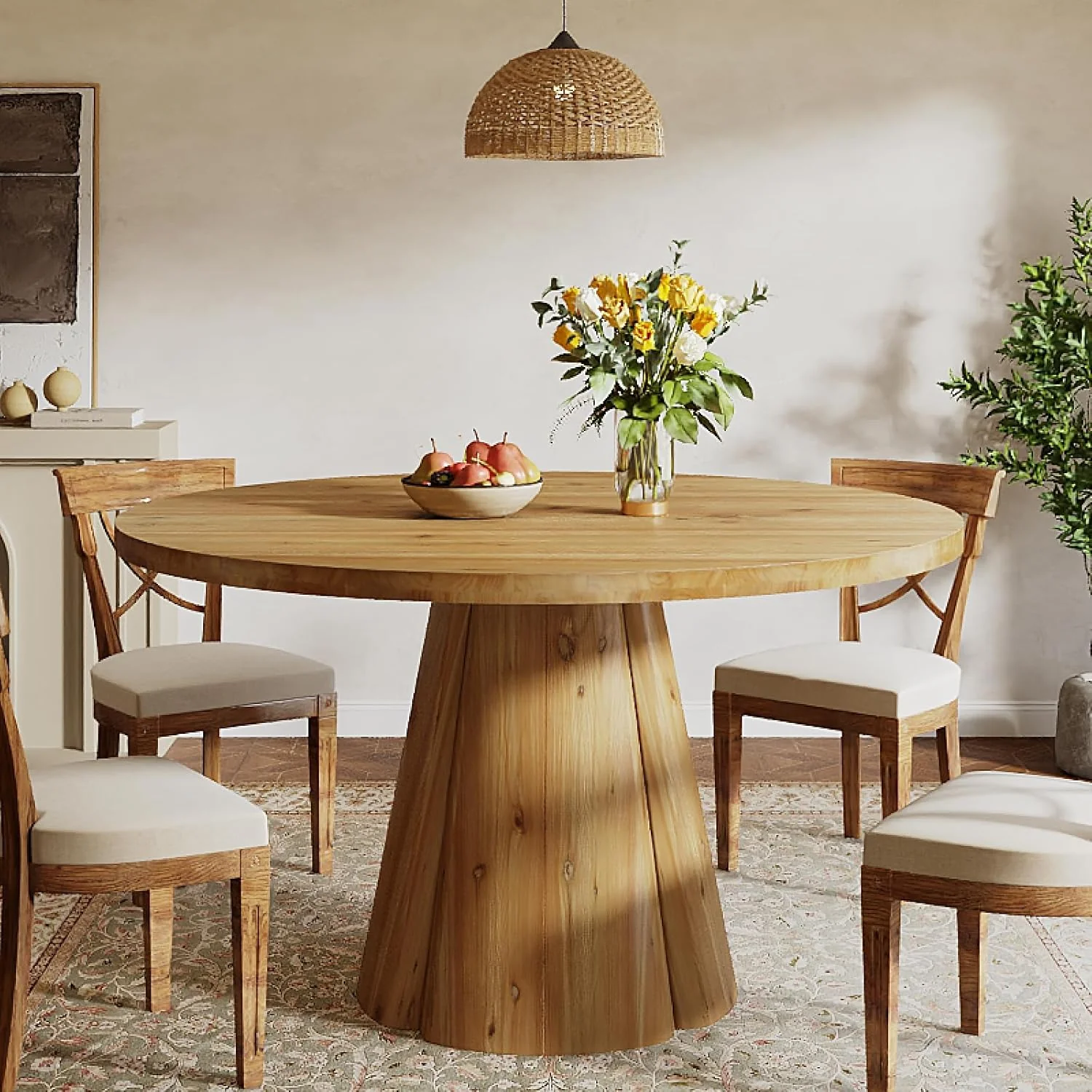 47.24" Solid Wood Dining Table, Round Kitchen Table with Pedestal Base for 4-6 - Image 4