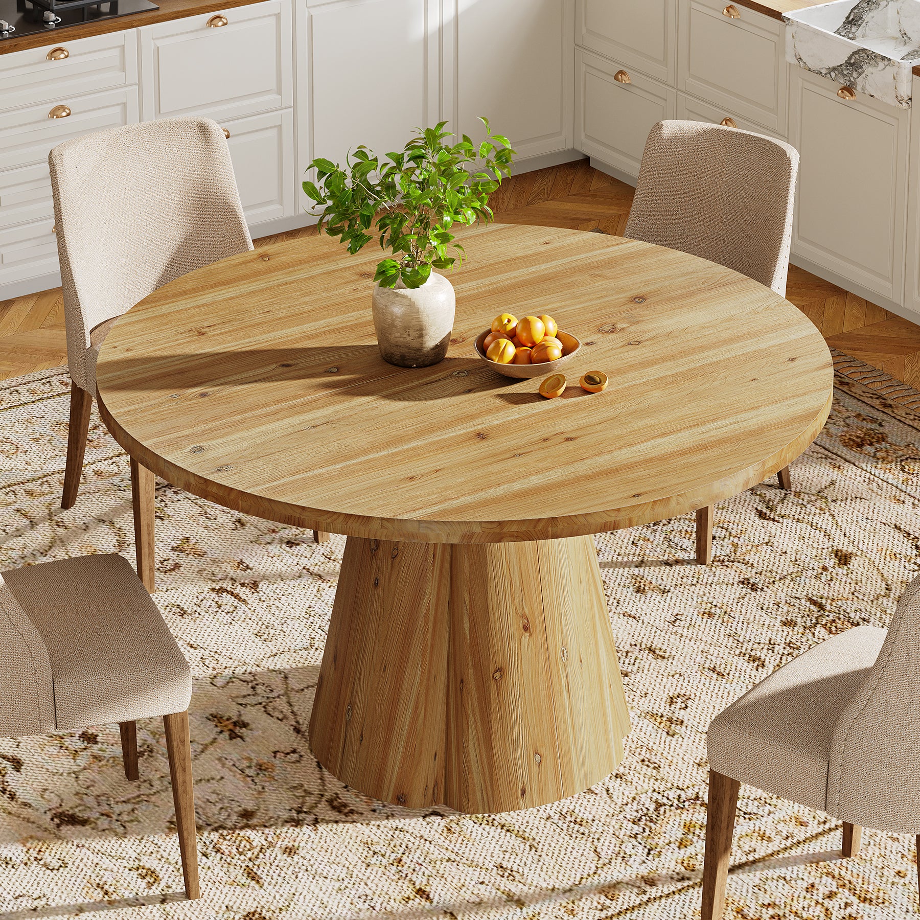 47.24" Solid Wood Dining Table, Round Kitchen Table with Pedestal Base for 4-6 - Image 6