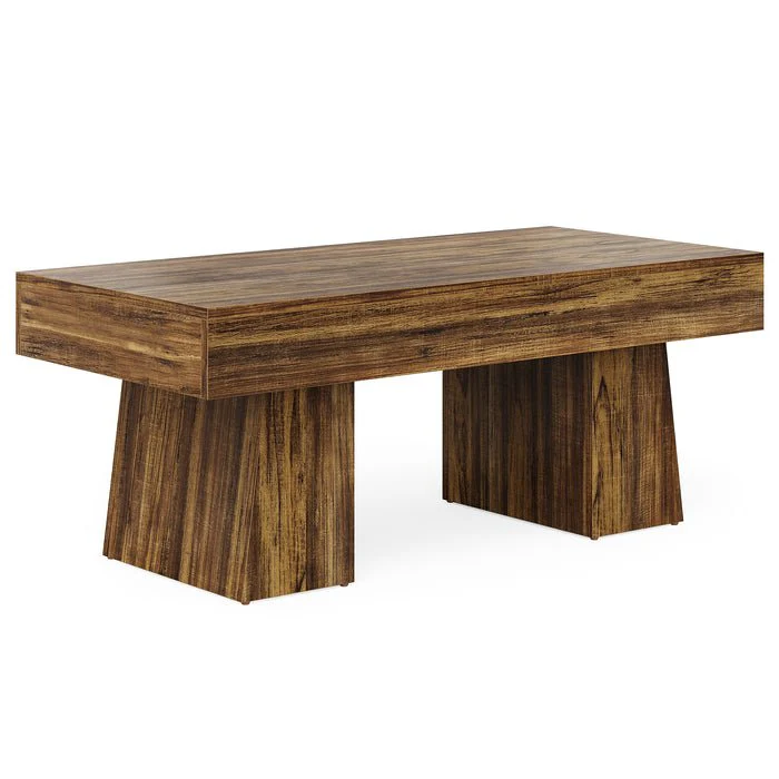 47.24" Wooden Low Coffee Table, Rustic Rectangular Center Table with Solid Base - Image 15