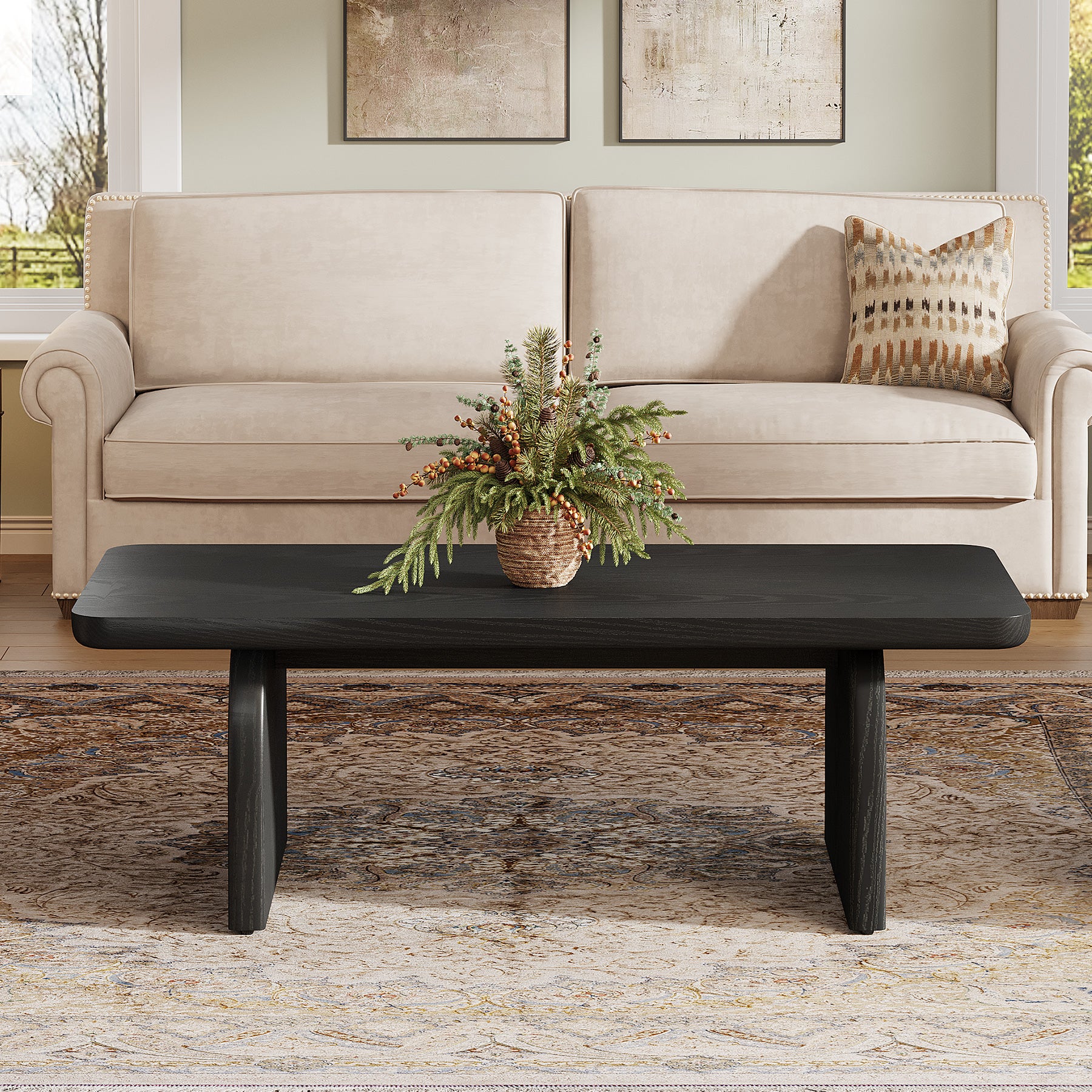 47" Farmhouse Coffee Table, Rectangular Wooden Center Table for Living Room - Image 12