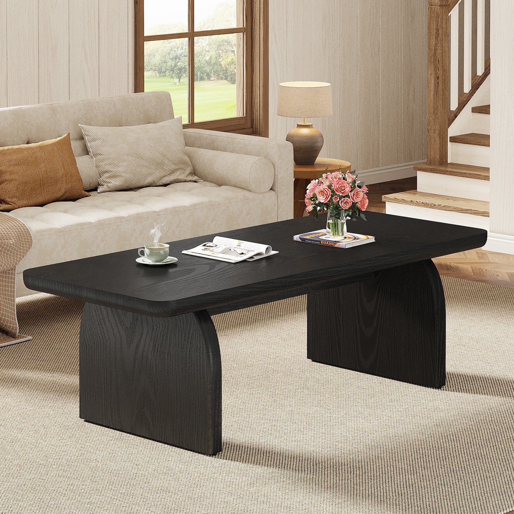47" Farmhouse Coffee Table, Rectangular Wooden Center Table for Living Room - Image 13