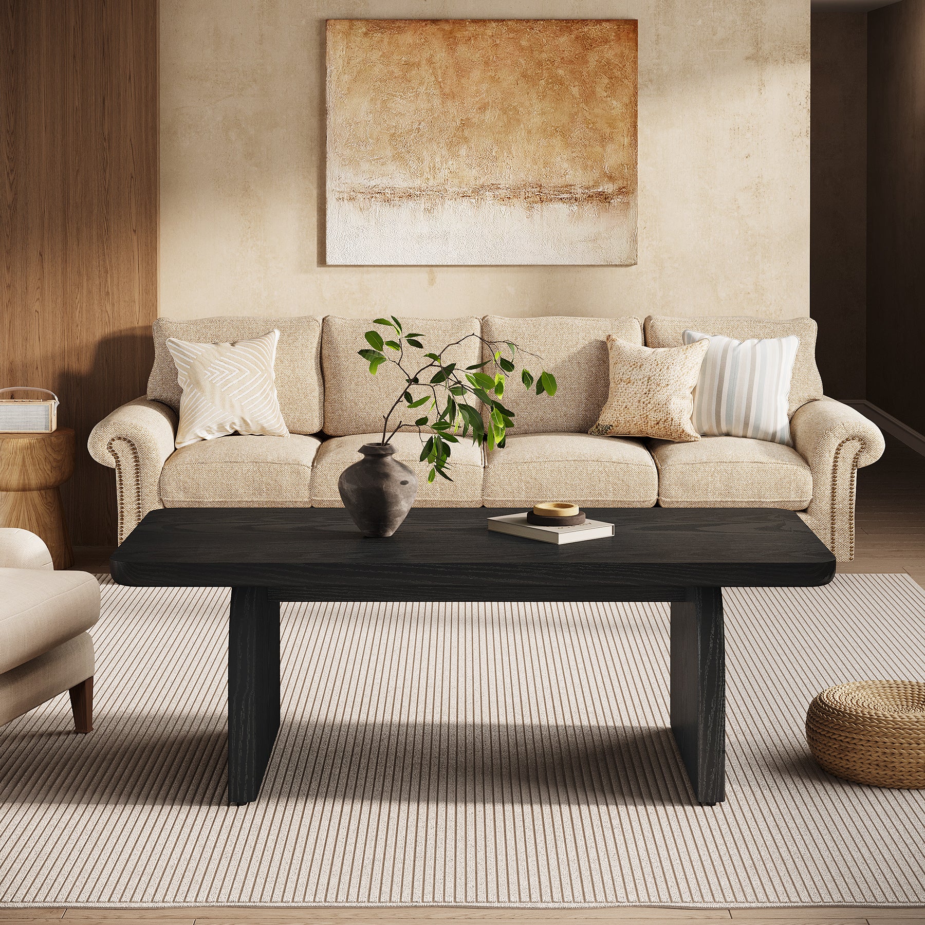 47" Farmhouse Coffee Table, Rectangular Wooden Center Table for Living Room - Image 14