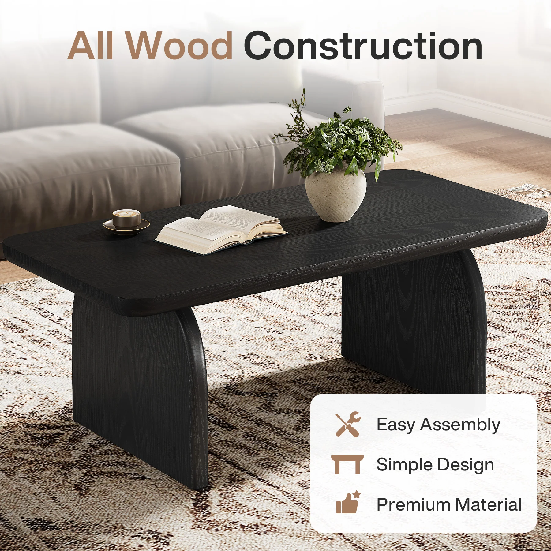 47" Farmhouse Coffee Table, Rectangular Wooden Center Table for Living Room - Image 15