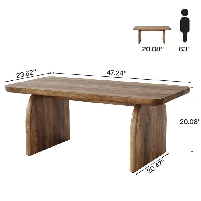 47" Farmhouse Coffee Table, Rectangular Wooden Center Table for Living Room - Image 2