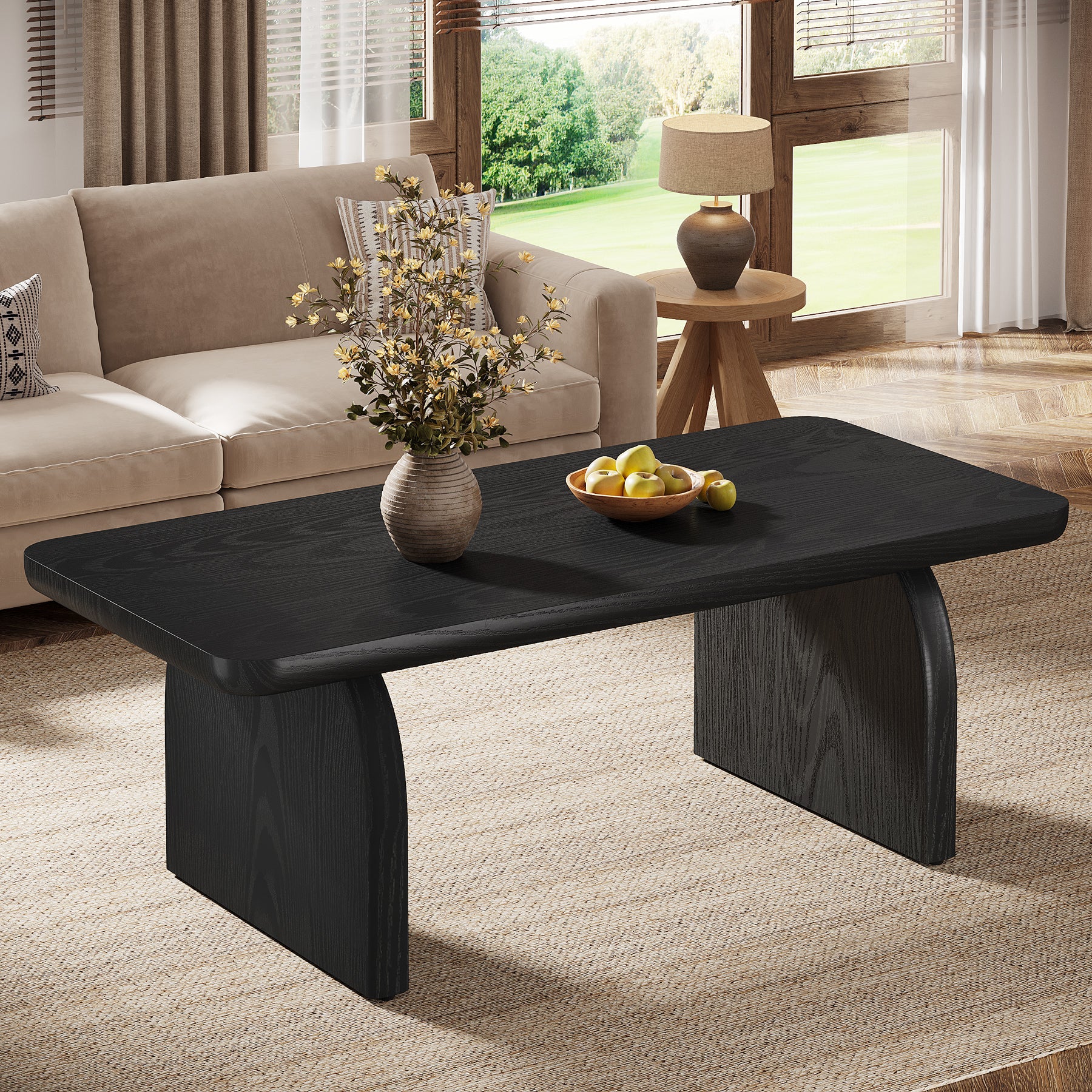 47" Farmhouse Coffee Table, Rectangular Wooden Center Table for Living Room - Image 9