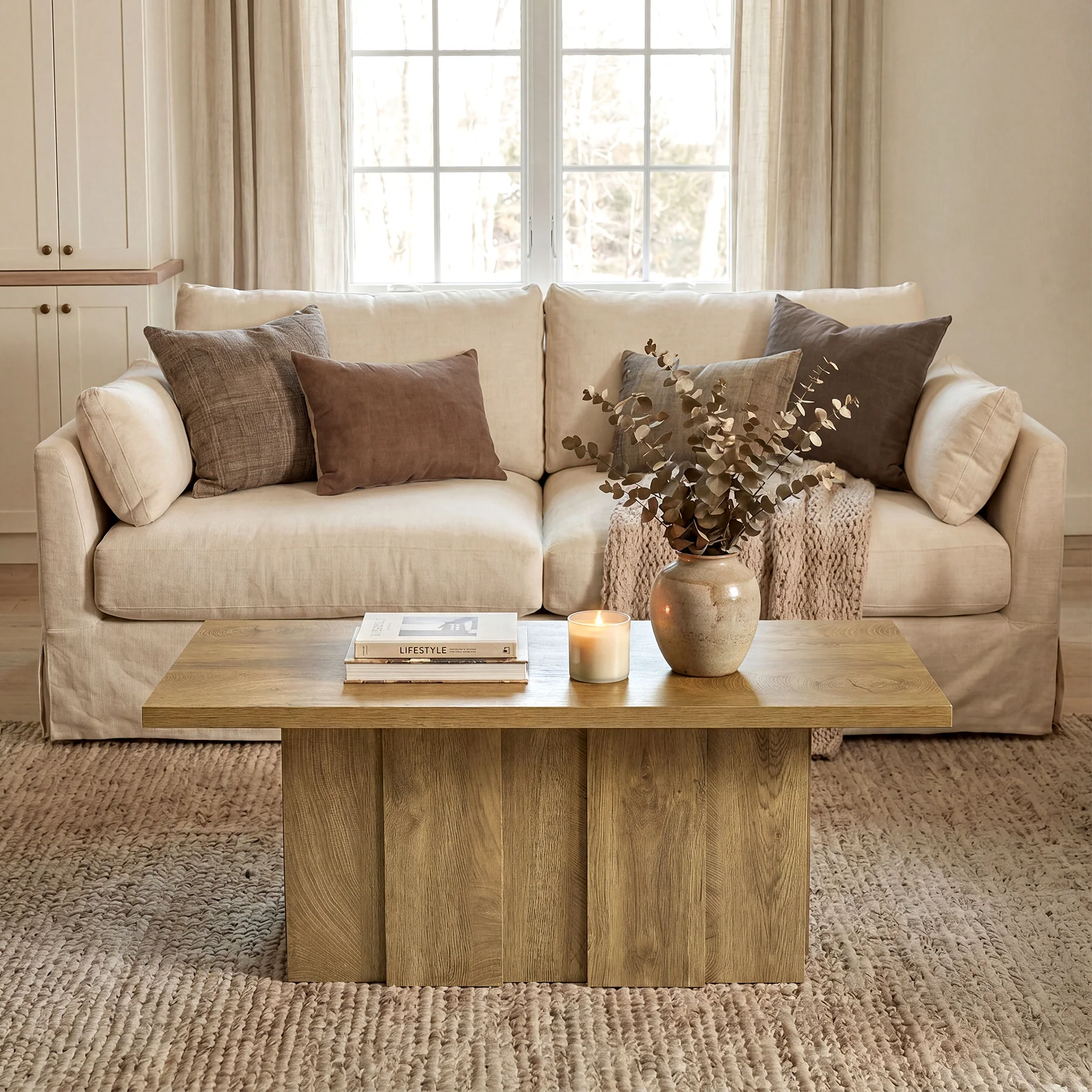 47" Farmhouse Coffee Table, Rectangular Tea Table with Fluted Base for Living Room - Image 3