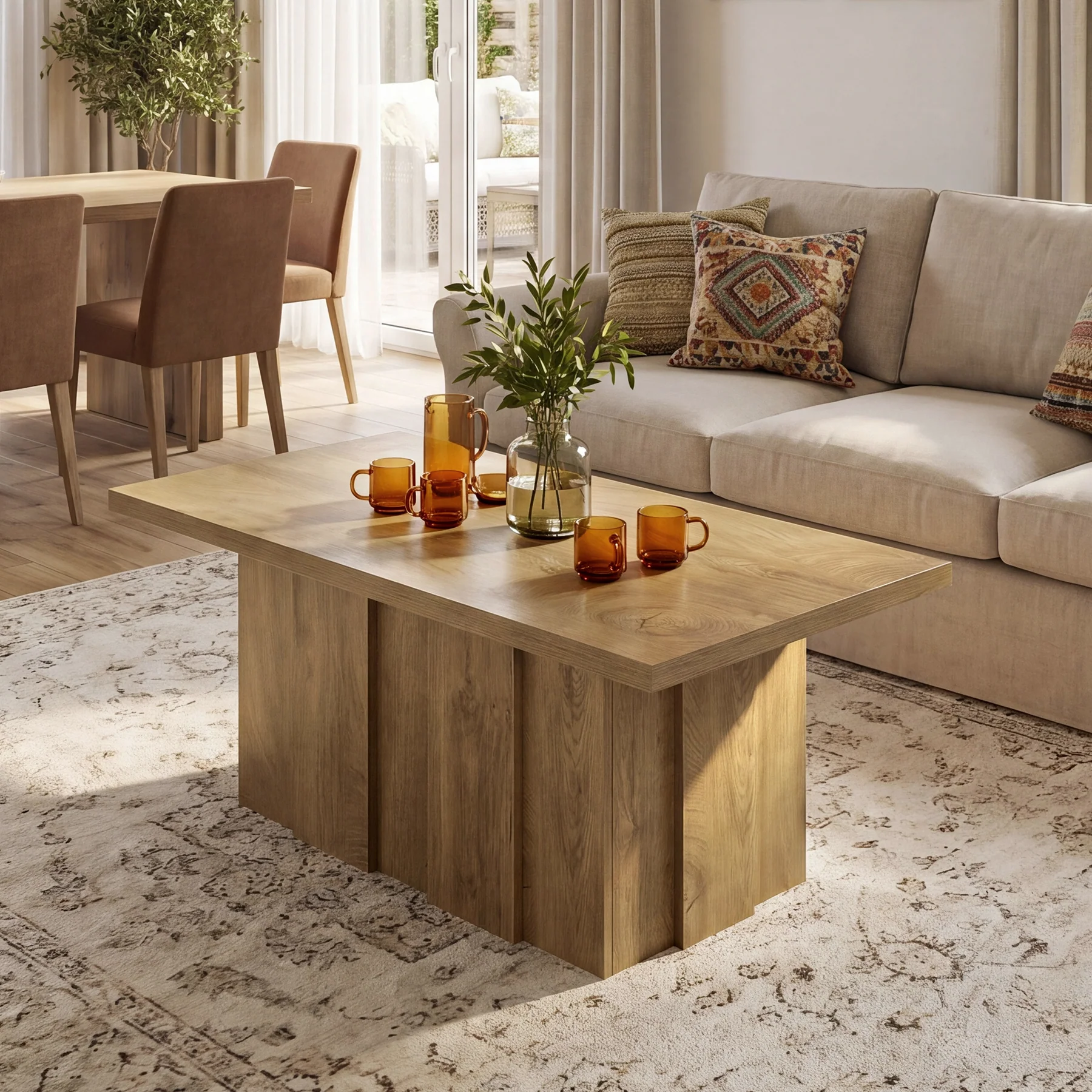 47" Farmhouse Coffee Table, Rectangular Tea Table with Fluted Base for Living Room - Image 4
