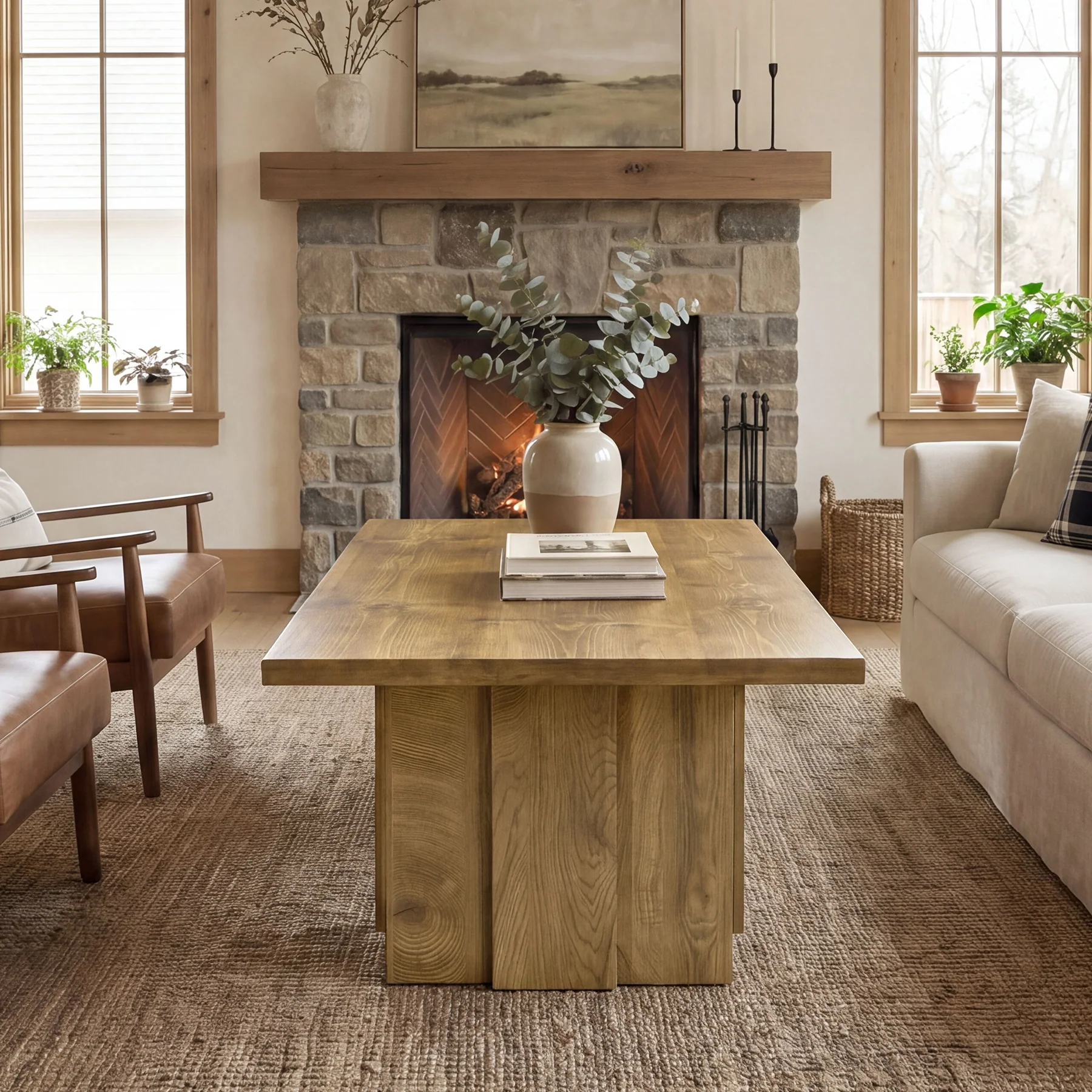 47" Farmhouse Coffee Table, Rectangular Tea Table with Fluted Base for Living Room - Image 5